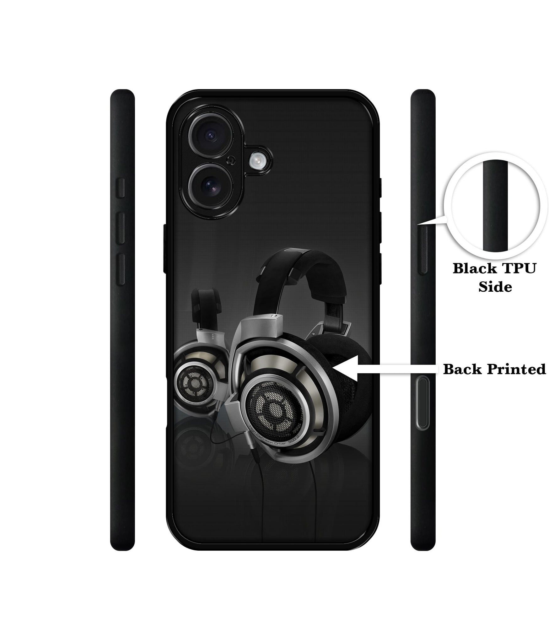 Head Phone Design Designer 2D Printed Back Case Cover for Apple iPhone 16 Plus