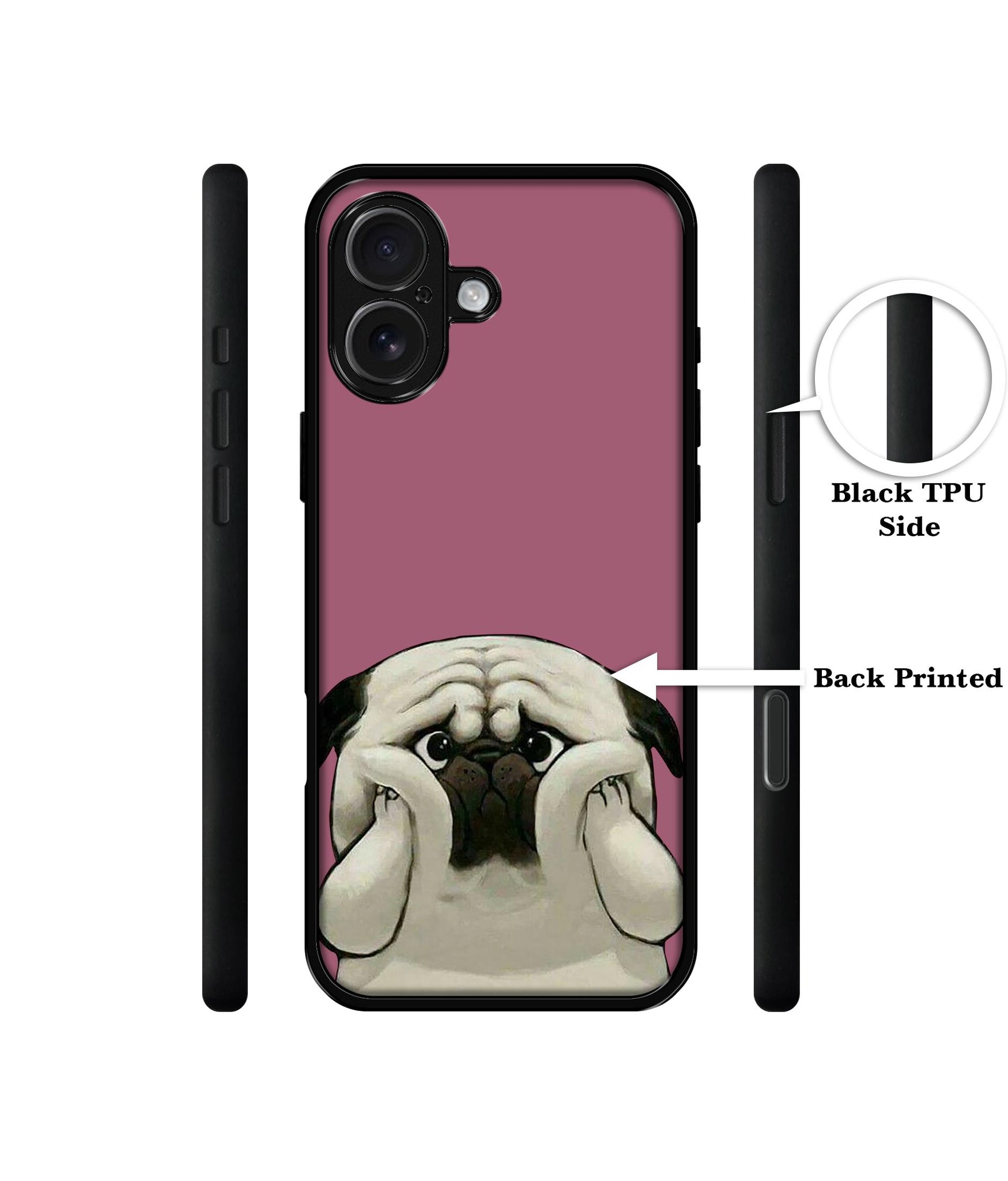 Cute Pug Holding Big Cheeks Design Designer 2D Printed Back Case Cover for Apple iPhone 16 Plus