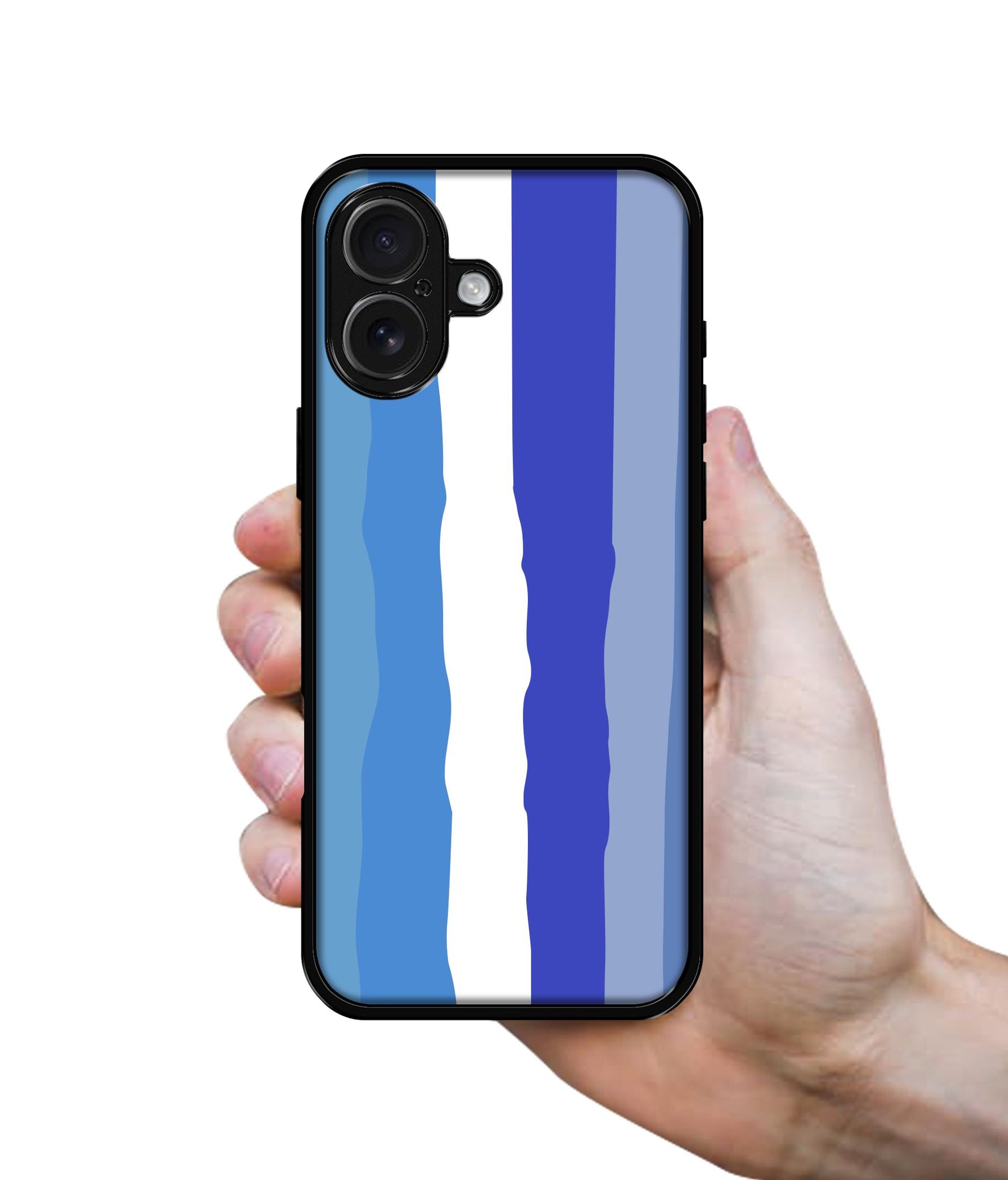 Blue Stripes Rainbow Design Designer 2D Printed Back Case Cover for Apple iPhone 16 Plus