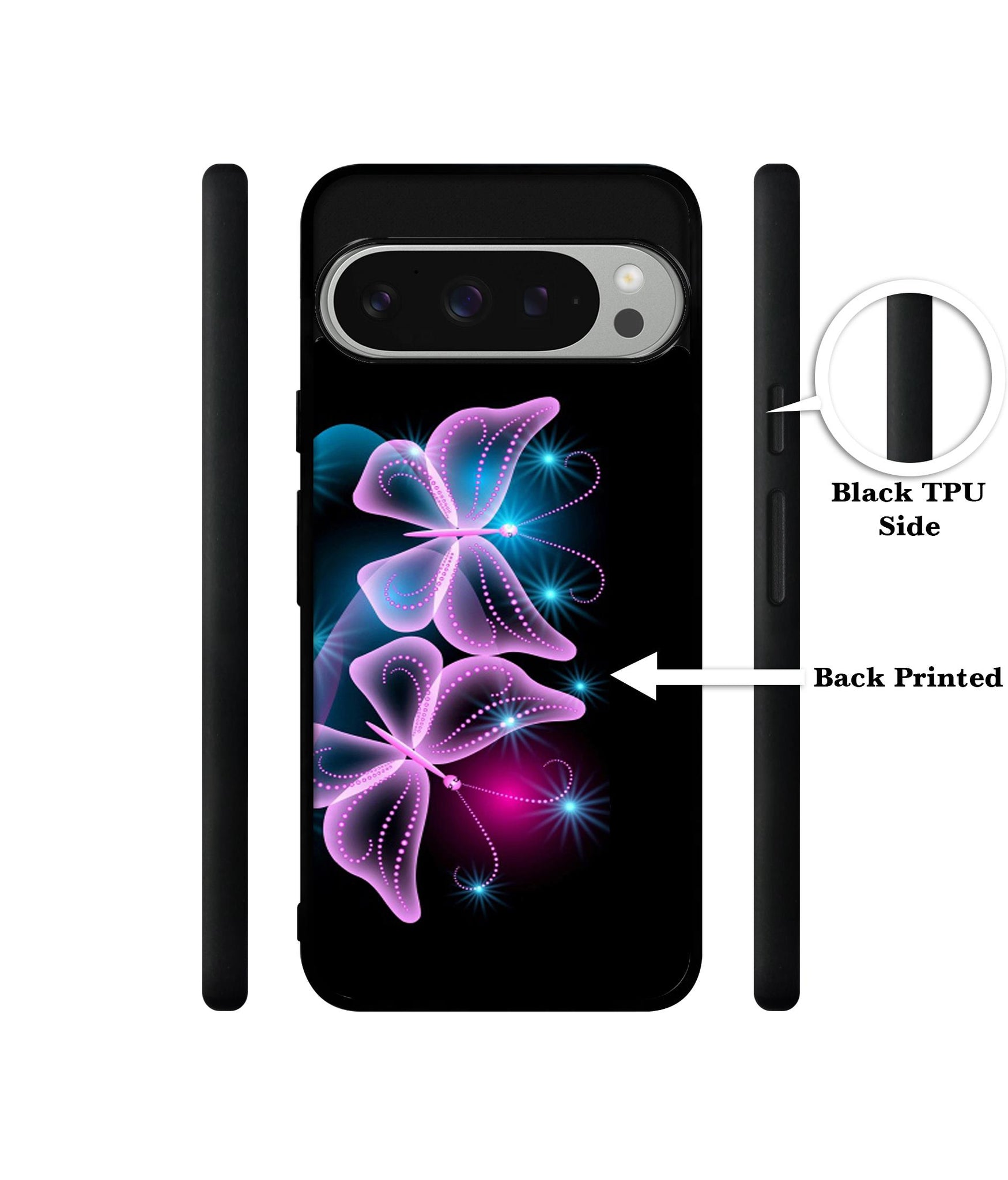Butterflies Neon Light Design Designer 2D Printed Back Case Cover for Google Pixel 9 Pro 5G
