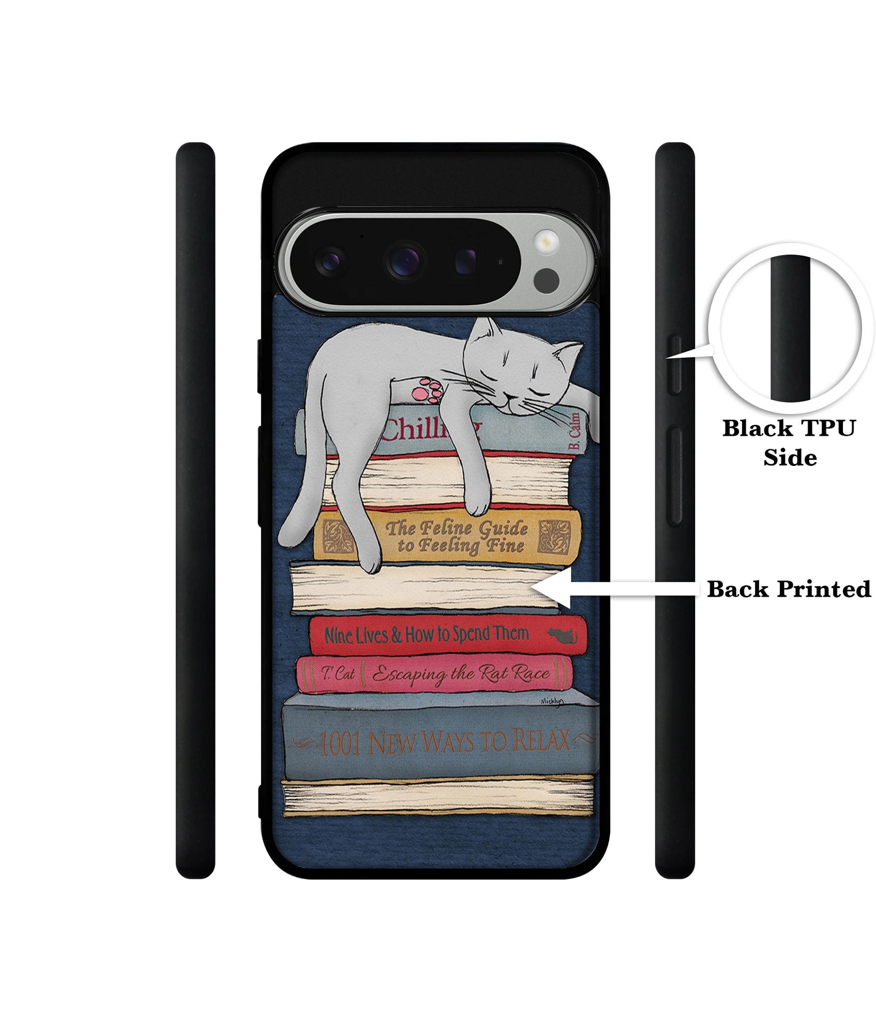 Cat Sleeping On The Books Design Designer 2D Printed Back Case Cover for Google Pixel 9 Pro 5G