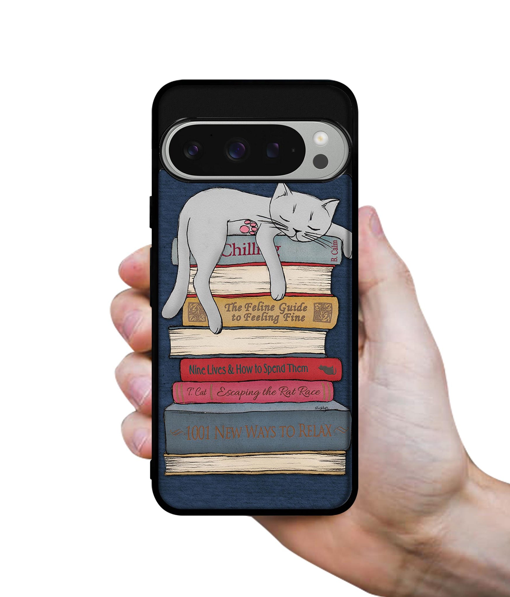 Cat Sleeping On The Books Design Designer 2D Printed Back Case Cover for Google Pixel 9 Pro 5G