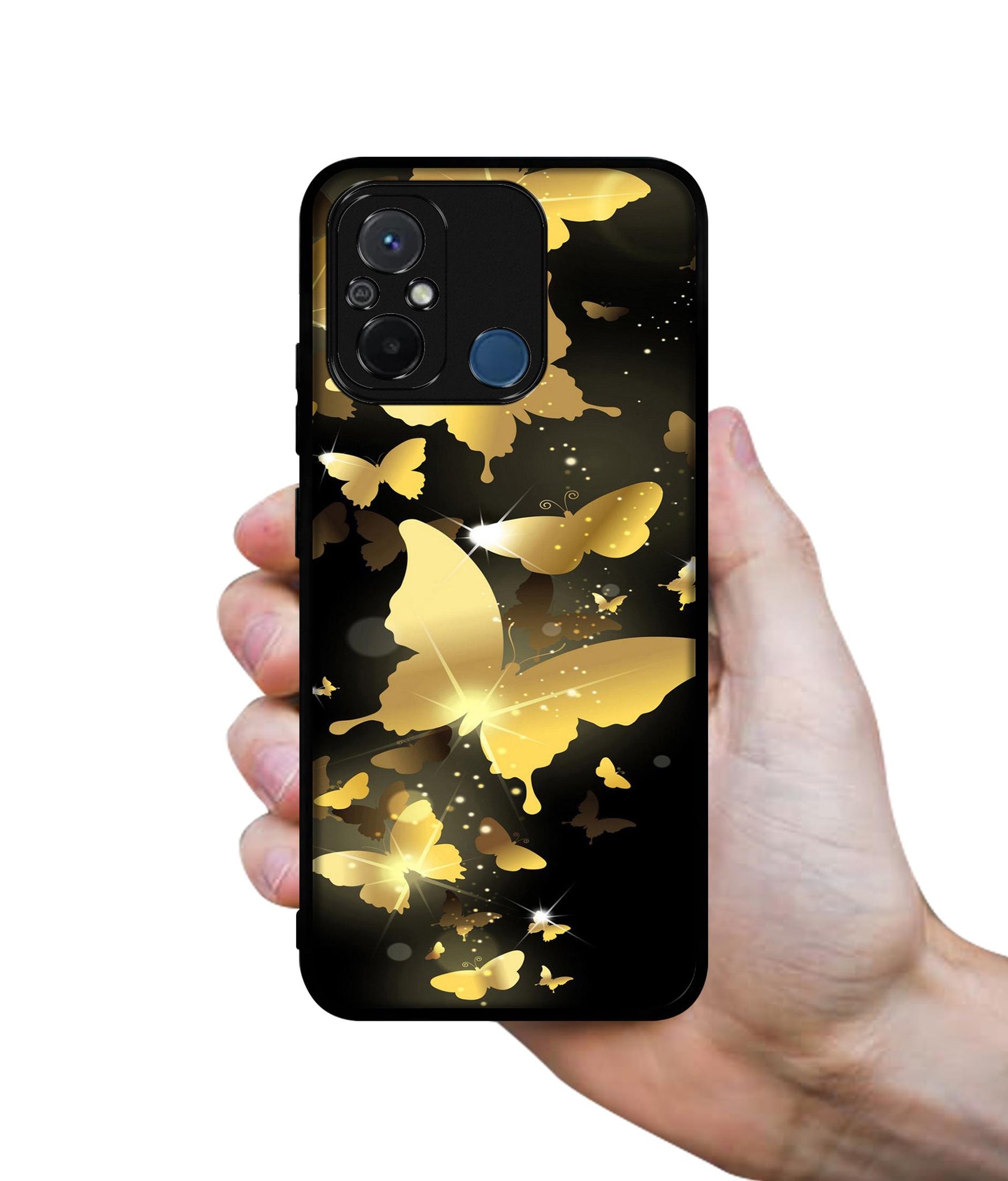 Golden Butterfly Pattern Design Designer 2D Printed Back Case Cover for Mi Redmi 12C 4G / Poco C55 4G