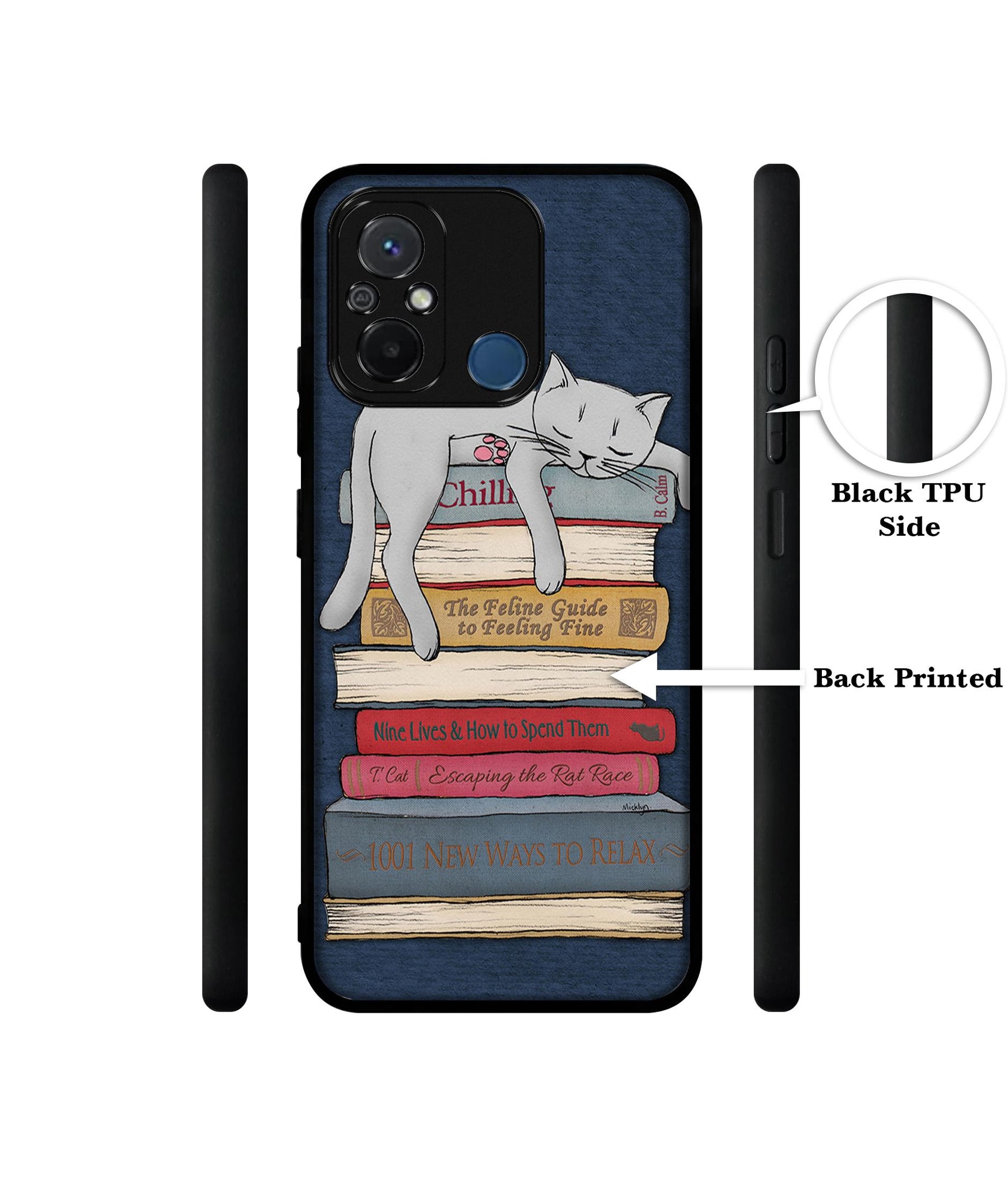 Cat Sleeping On The Books Design Designer 2D Printed Back Case Cover for Mi Redmi 12C 4G / Poco C55 4G