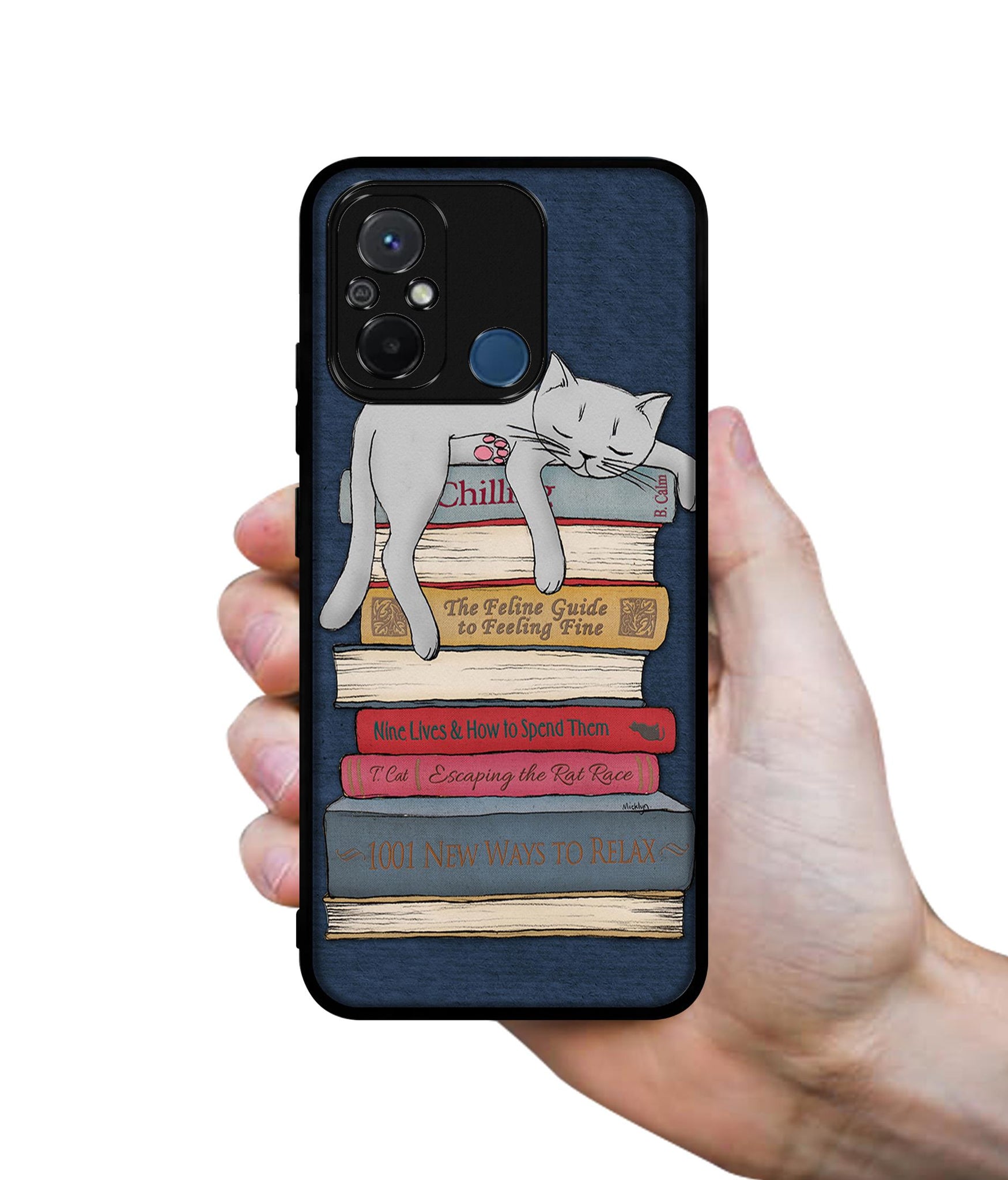 Cat Sleeping On The Books Design Designer 2D Printed Back Case Cover for Mi Redmi 12C 4G / Poco C55 4G