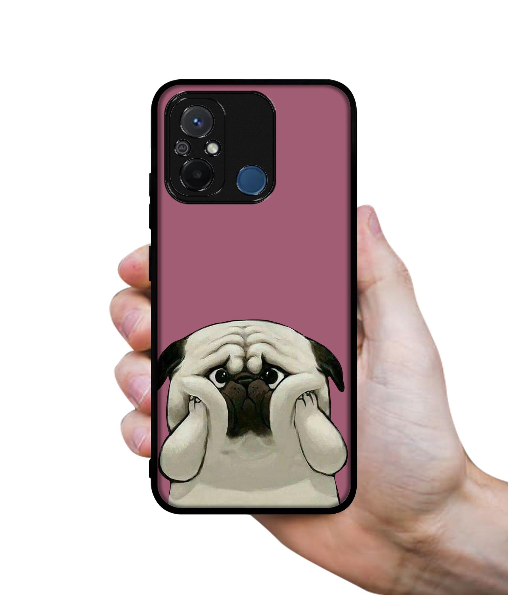 Cute Pug Holding Big Cheeks Design Designer 2D Printed Back Case Cover for Mi Redmi 12C 4G / Poco C55 4G