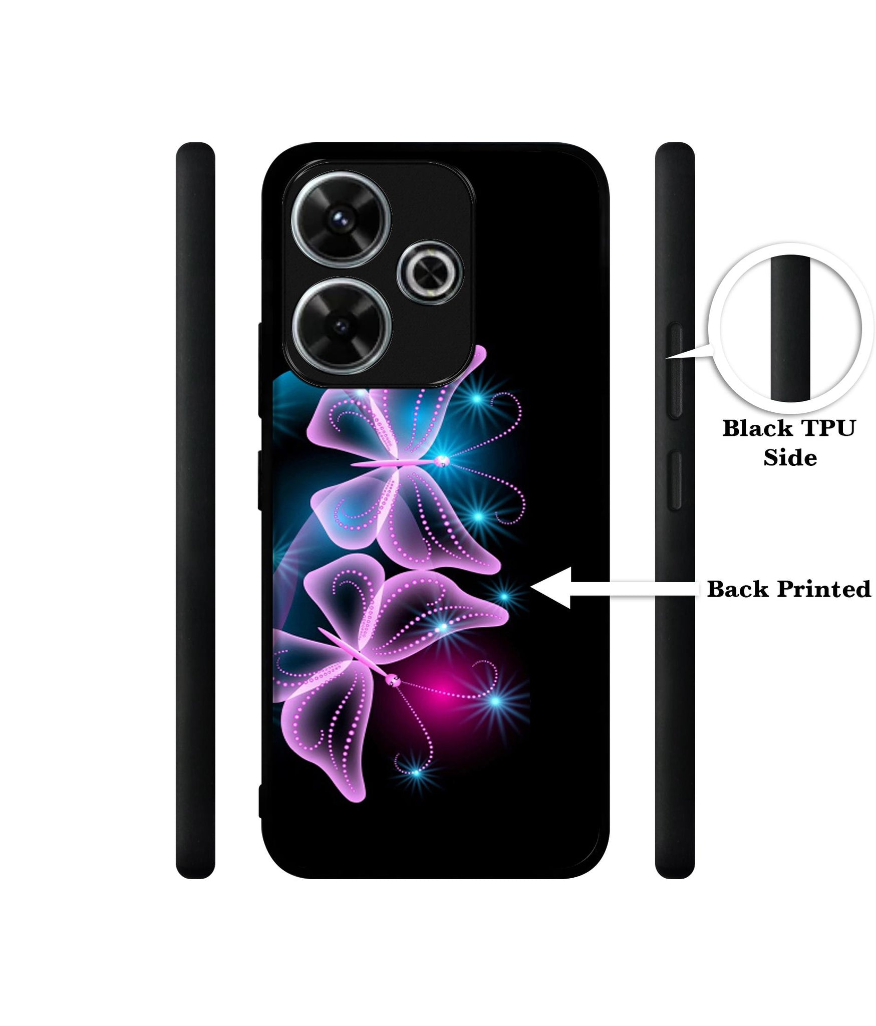 Butterflies Neon Light Design Designer 2D Printed Back Case Cover for Mi Redmi 13 5G / Poco M6 Plus 5G