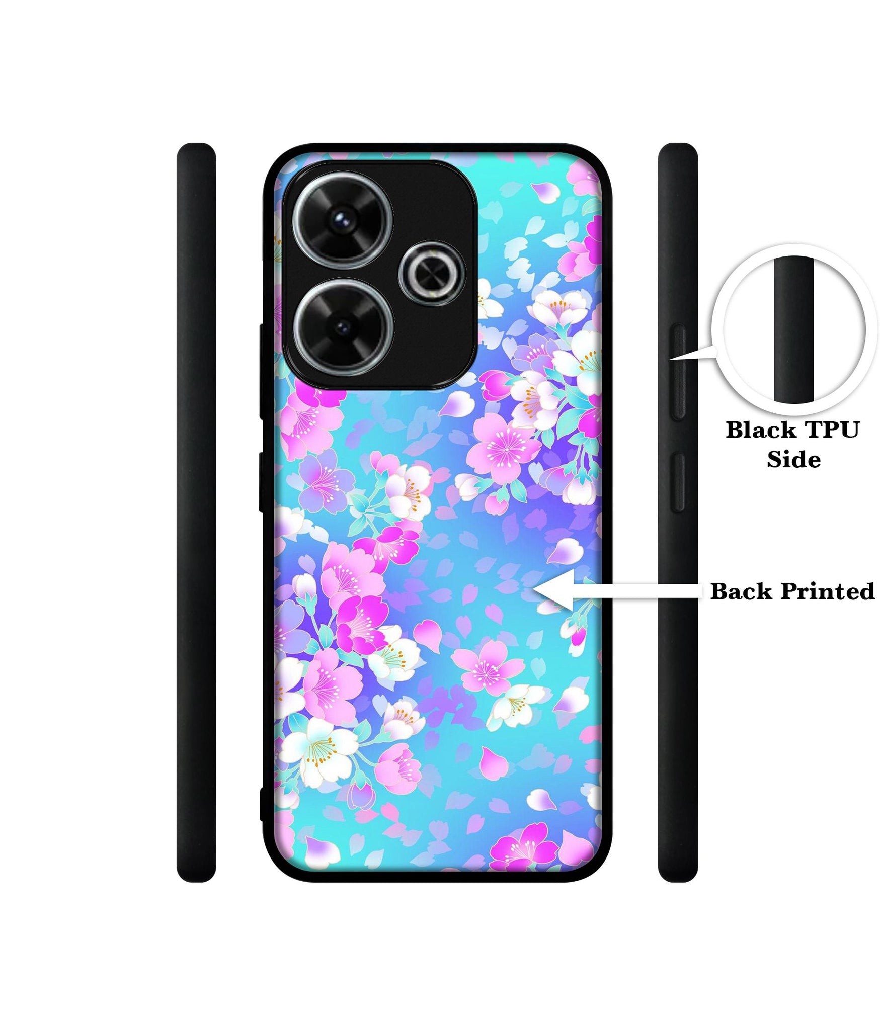 Floral Blue Pattern Design Designer 2D Printed Back Case Cover for Mi Redmi 13 5G / Poco M6 Plus 5G