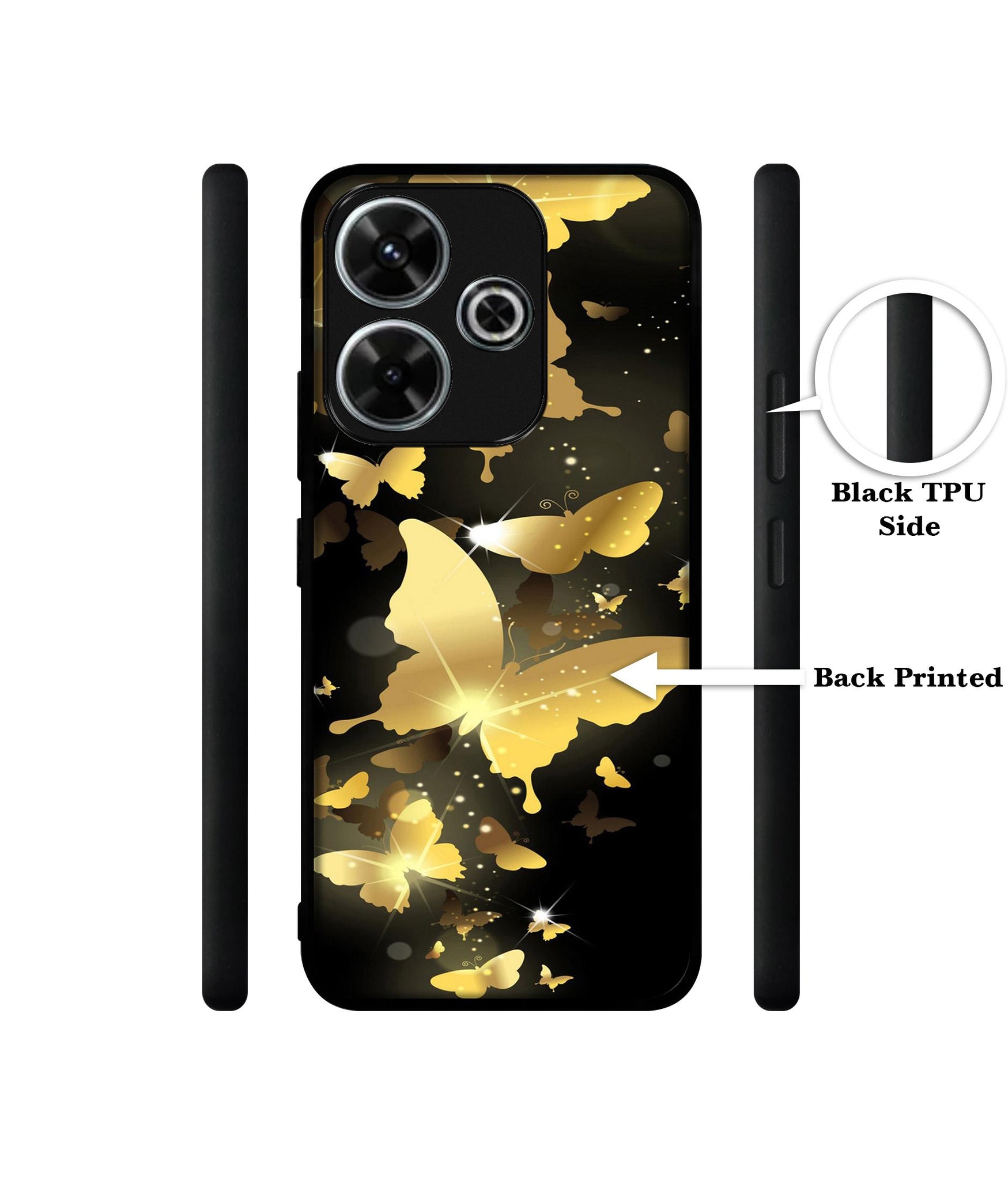 Golden Butterfly Pattern Design Designer 2D Printed Back Case Cover for Mi Redmi 13 5G / Poco M6 Plus 5G