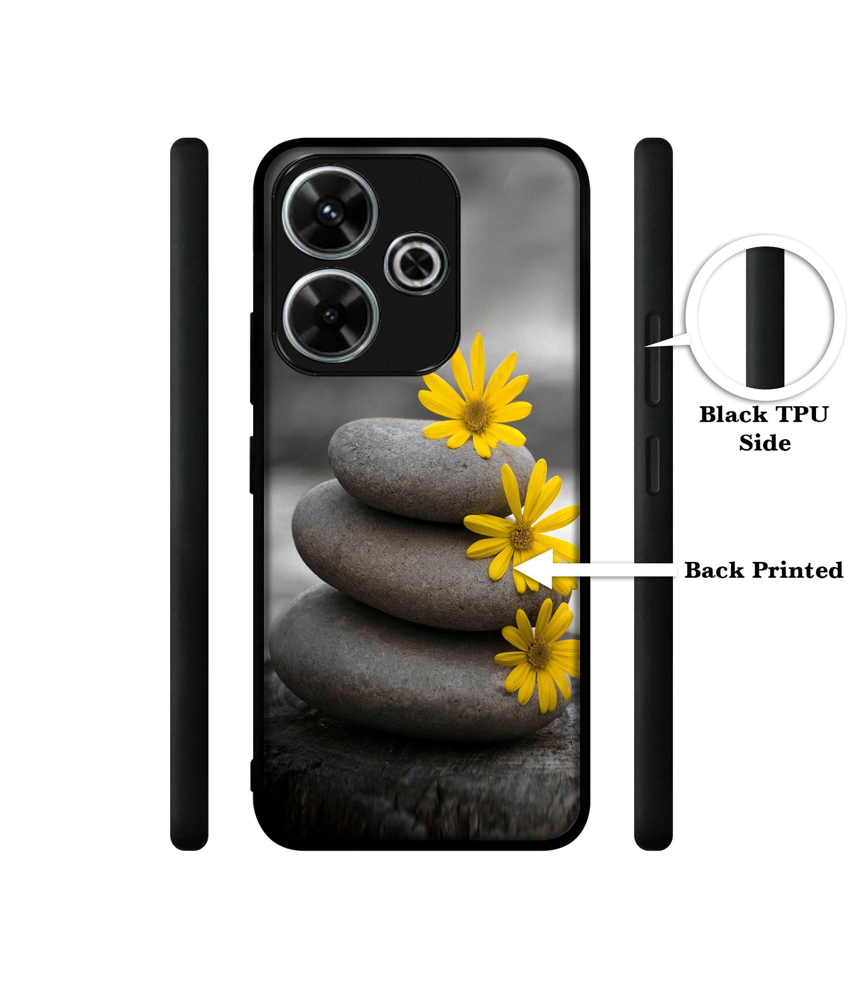 Stones And Flower Design Designer 2D Printed Back Case Cover for Mi Redmi 13 5G / Poco M6 Plus 5G