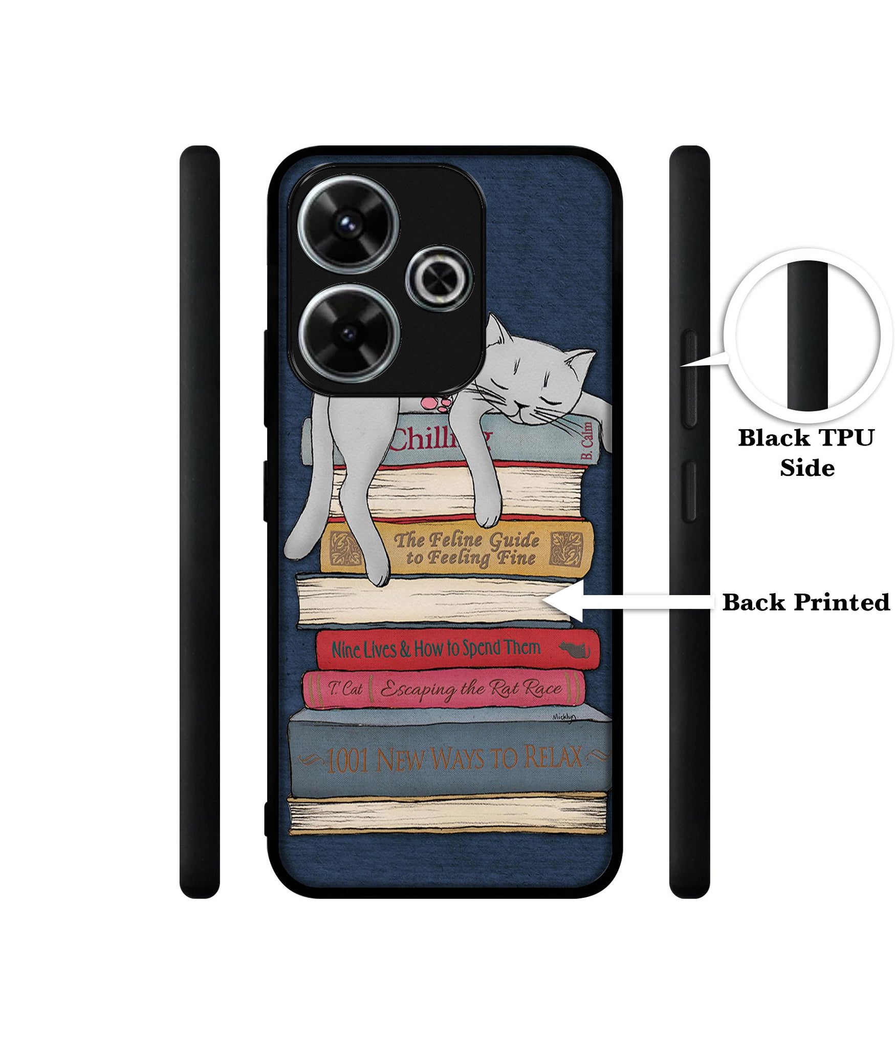 Cat Sleeping On The Books Design Designer 2D Printed Back Case Cover for Mi Redmi 13 5G / Poco M6 Plus 5G