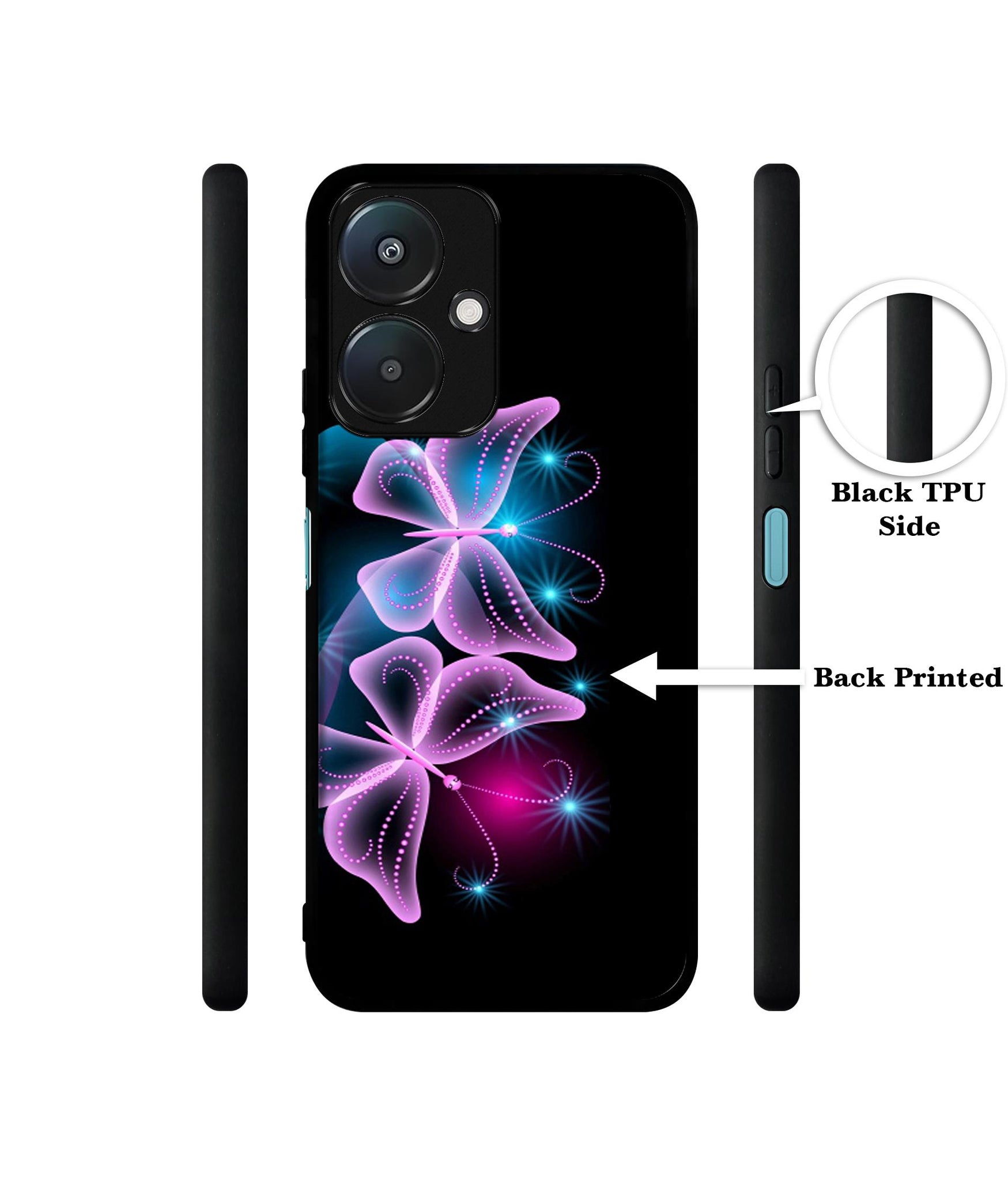 Butterflies Neon Light Design Designer 2D Printed Back Case Cover for Mi Redmi 13C 5G / Poco M6 5G