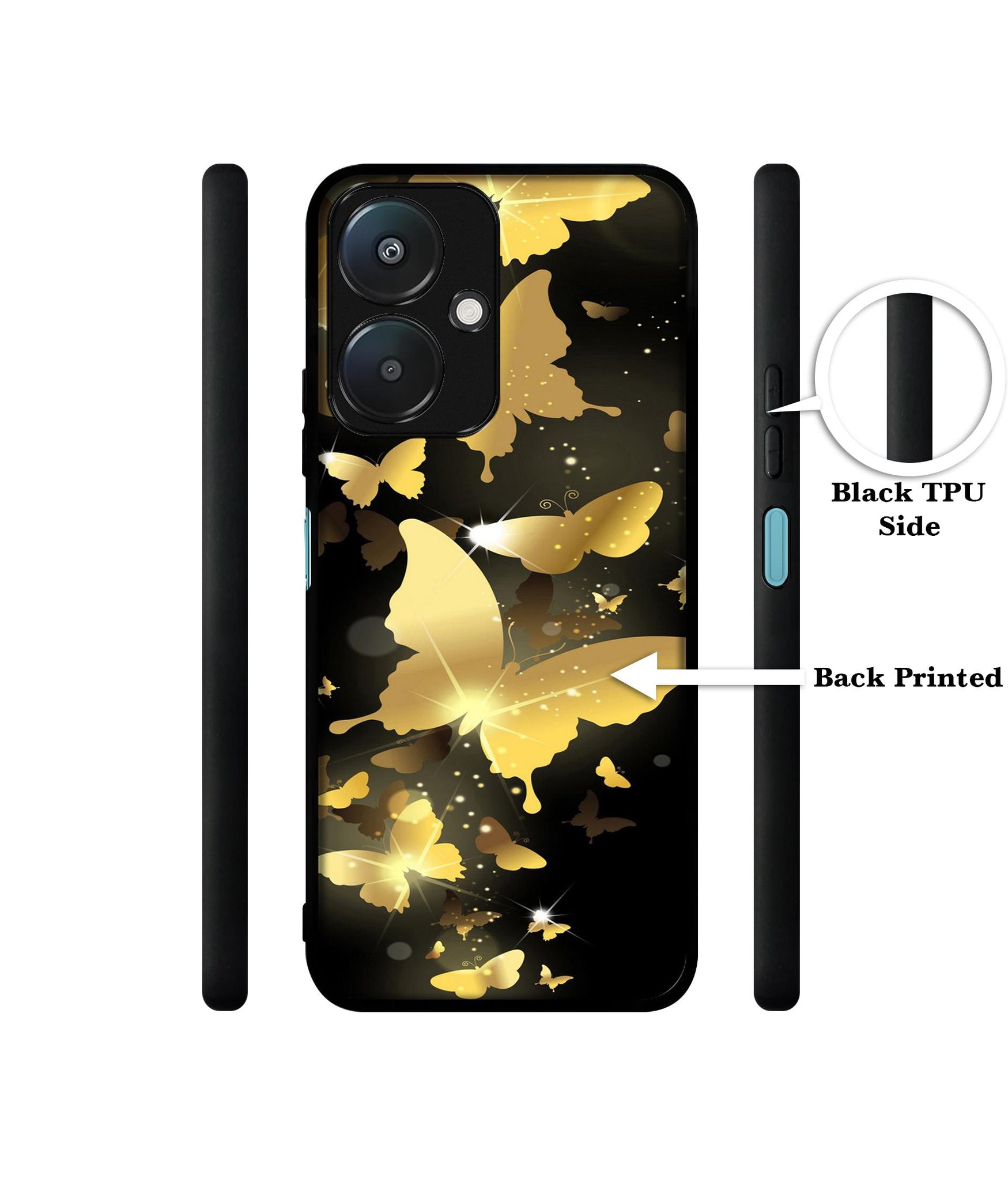 Golden Butterfly Pattern Design Designer 2D Printed Back Case Cover for Mi Redmi 13C 5G / Poco M6 5G
