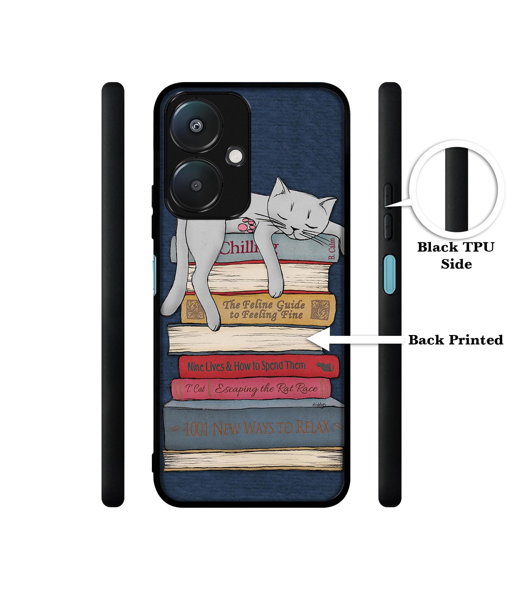 Cat Sleeping On The Books Design Designer 2D Printed Back Case Cover for Mi Redmi 13C 5G / Poco M6 5G