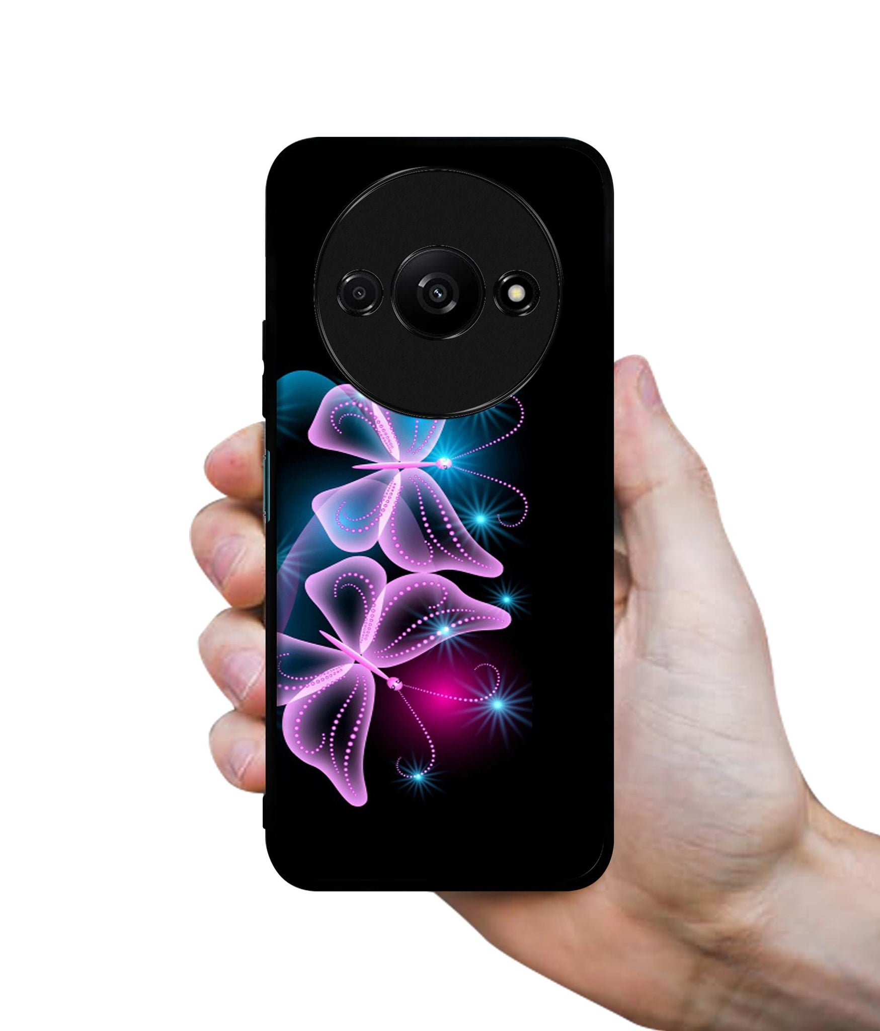 Butterflies Neon Light Design Designer 2D Printed Back Case Cover for Mi Redmi A3 4G / Poco C61 4G