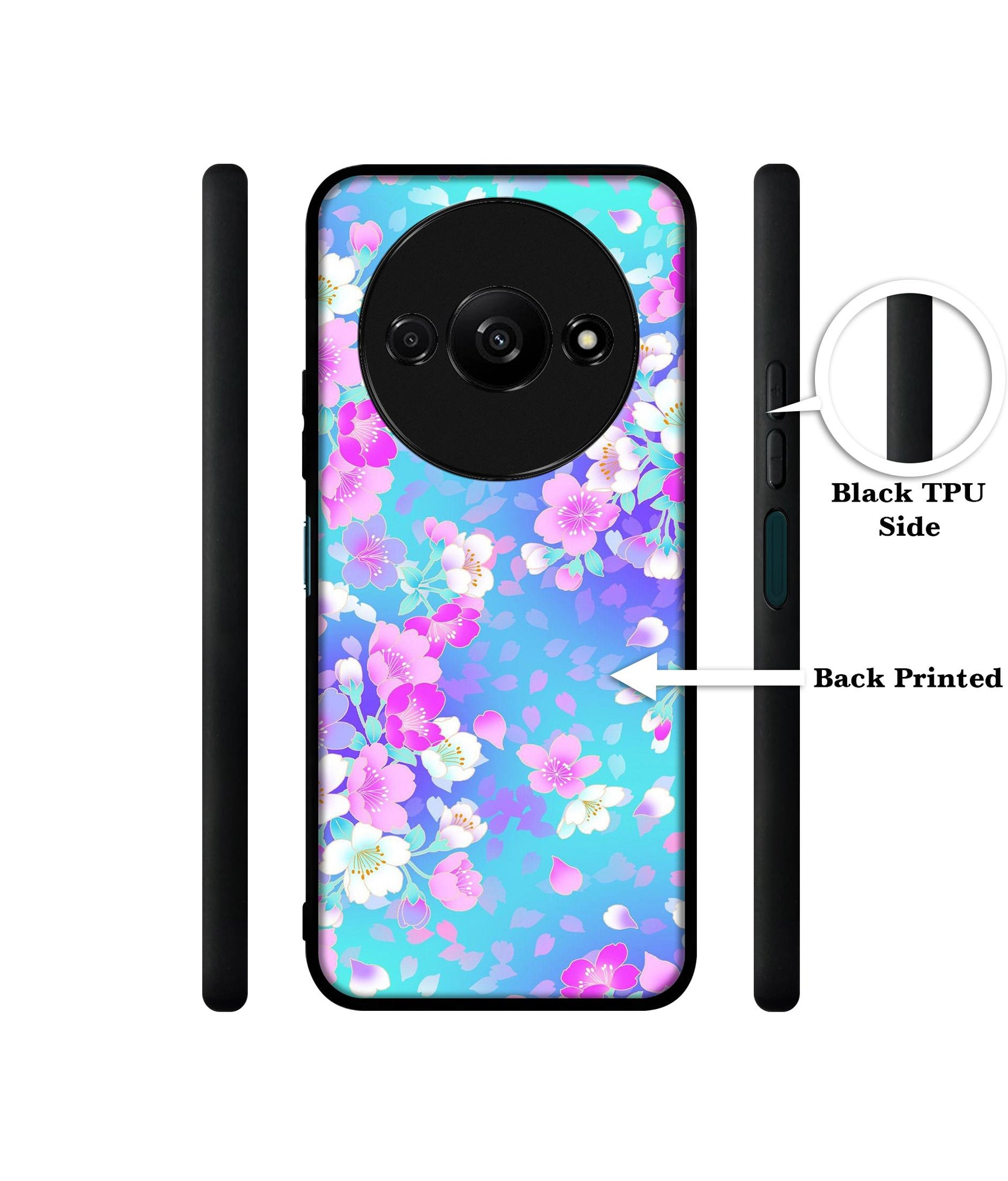 Floral Blue Pattern Design Designer 2D Printed Back Case Cover for Mi Redmi A3 4G / Poco C61 4G