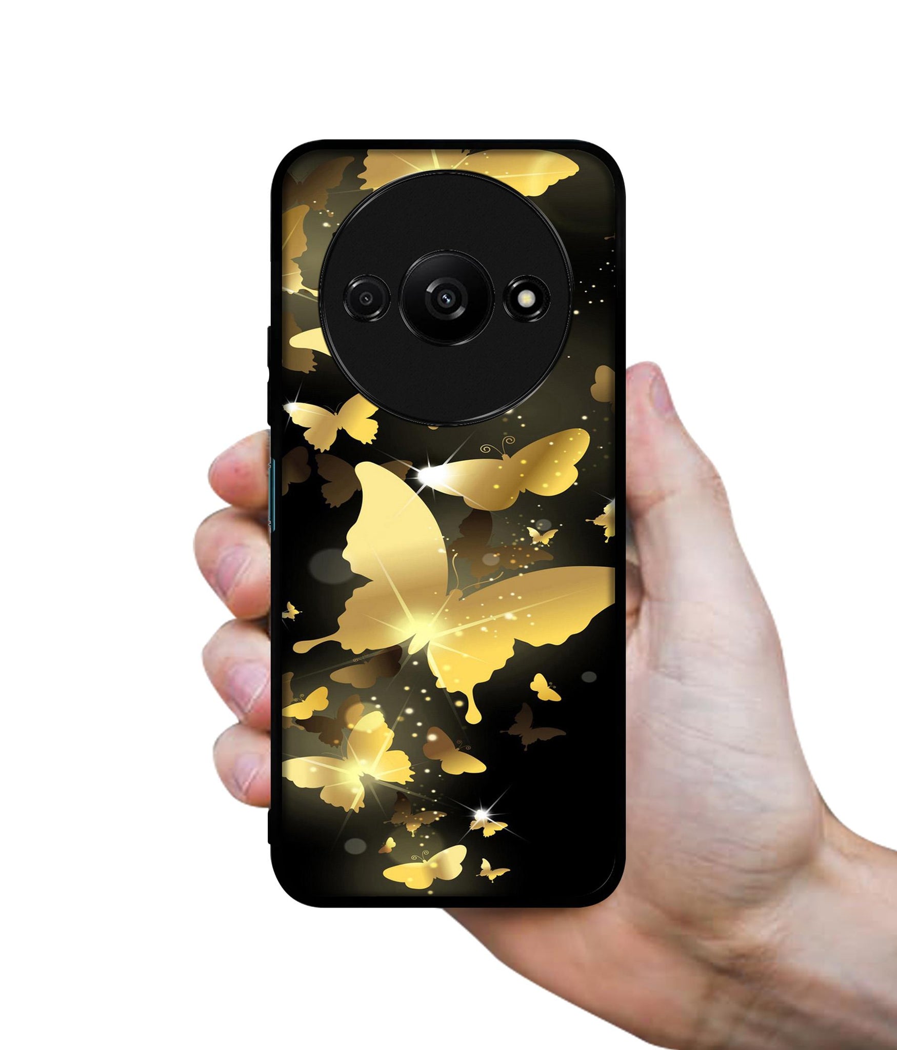 Golden Butterfly Pattern Design Designer 2D Printed Back Case Cover for Mi Redmi A3 4G / Poco C61 4G