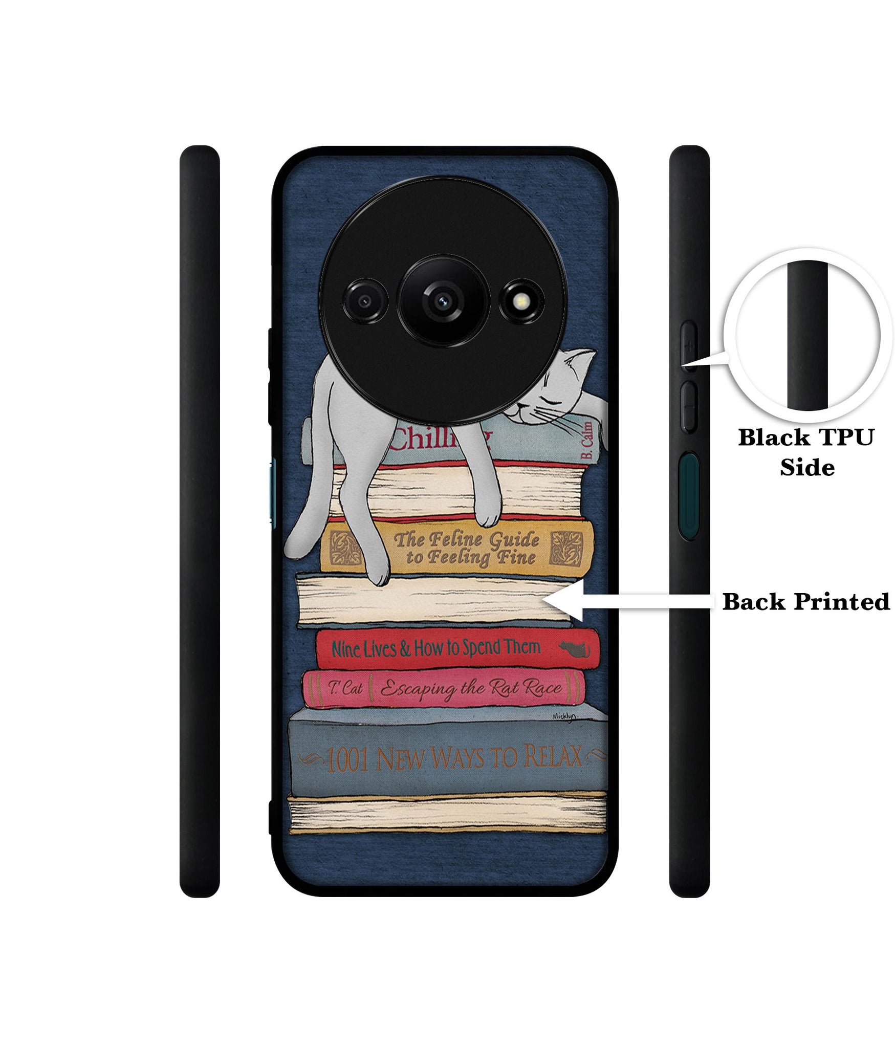 Cat Sleeping On The Books Design Designer 2D Printed Back Case Cover for Mi Redmi A3 4G / Poco C61 4G