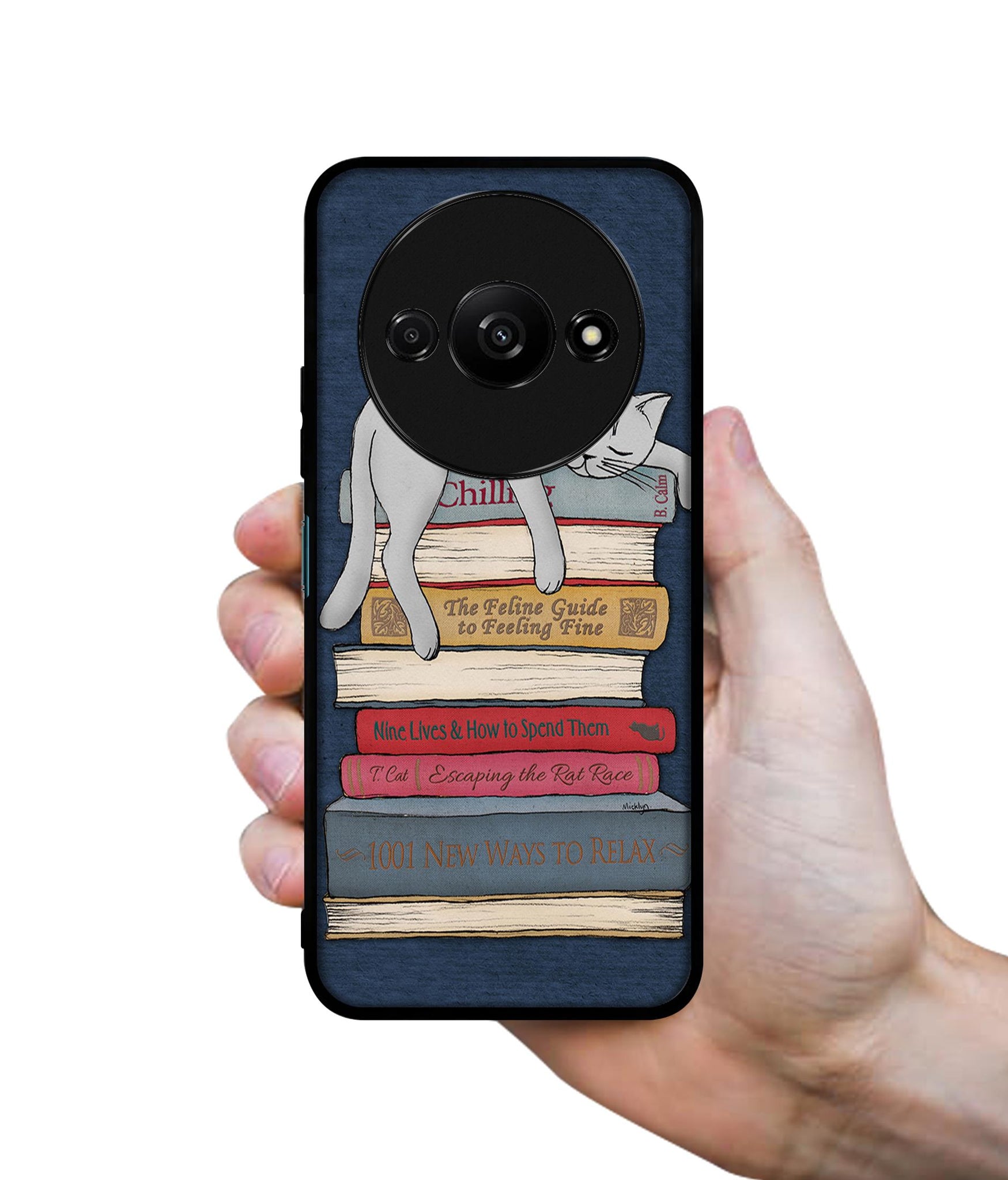 Cat Sleeping On The Books Design Designer 2D Printed Back Case Cover for Mi Redmi A3 4G / Poco C61 4G