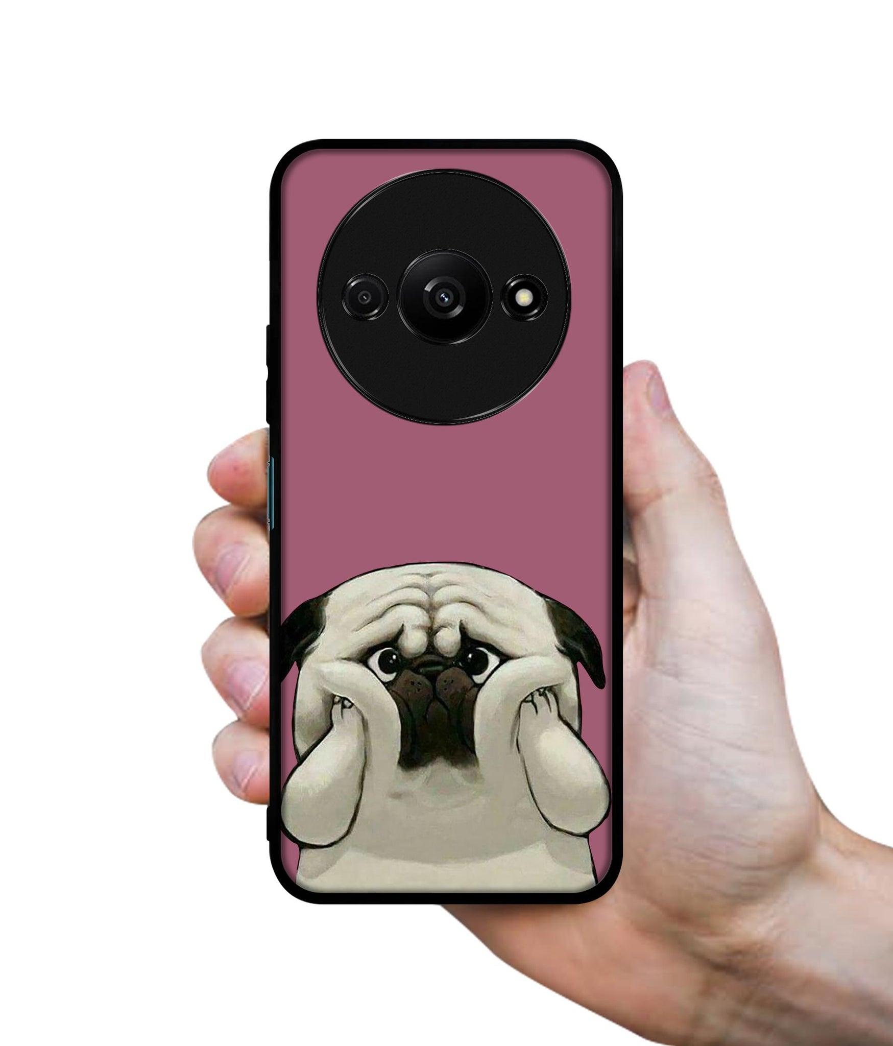Cute Pug Holding Big Cheeks Design Designer 2D Printed Back Case Cover for Mi Redmi A3 4G / Poco C61 4G