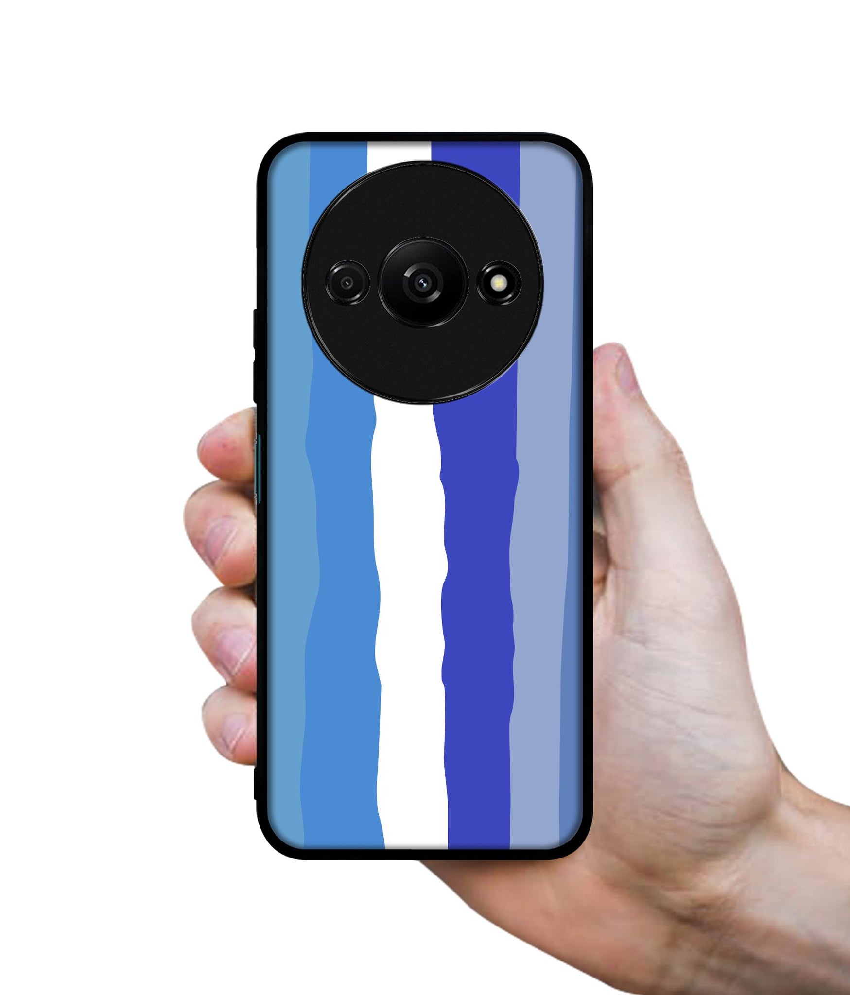 Blue Stripes Rainbow Design Designer 2D Printed Back Case Cover for Mi Redmi A3 4G / Poco C61 4G