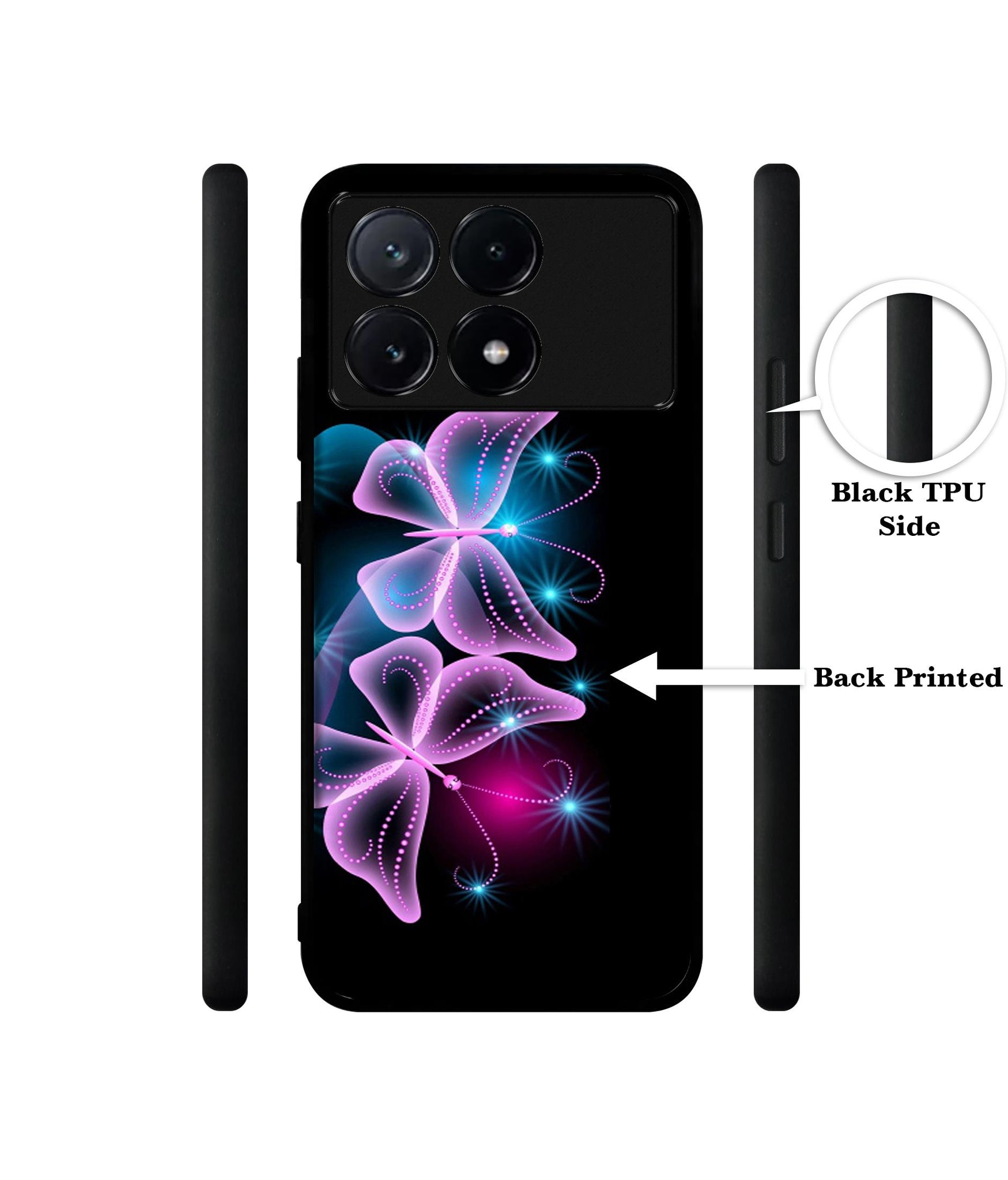 Butterflies Neon Light Design Designer 2D Printed Back Case Cover for Poco X6 Pro 5G / Mi Redmi K70E 5G