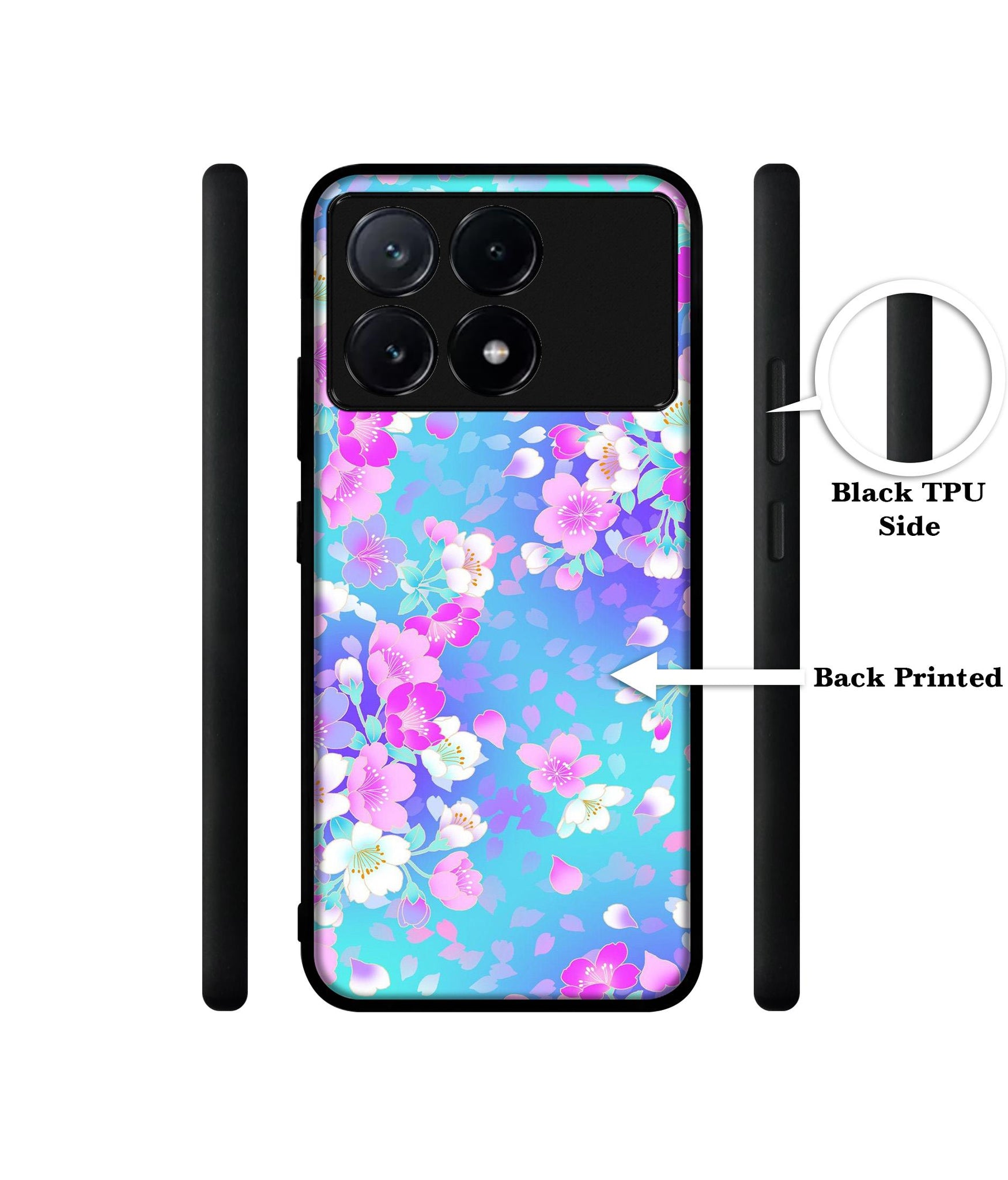 Floral Blue Pattern Design Designer 2D Printed Back Case Cover for Poco X6 Pro 5G / Mi Redmi K70E 5G