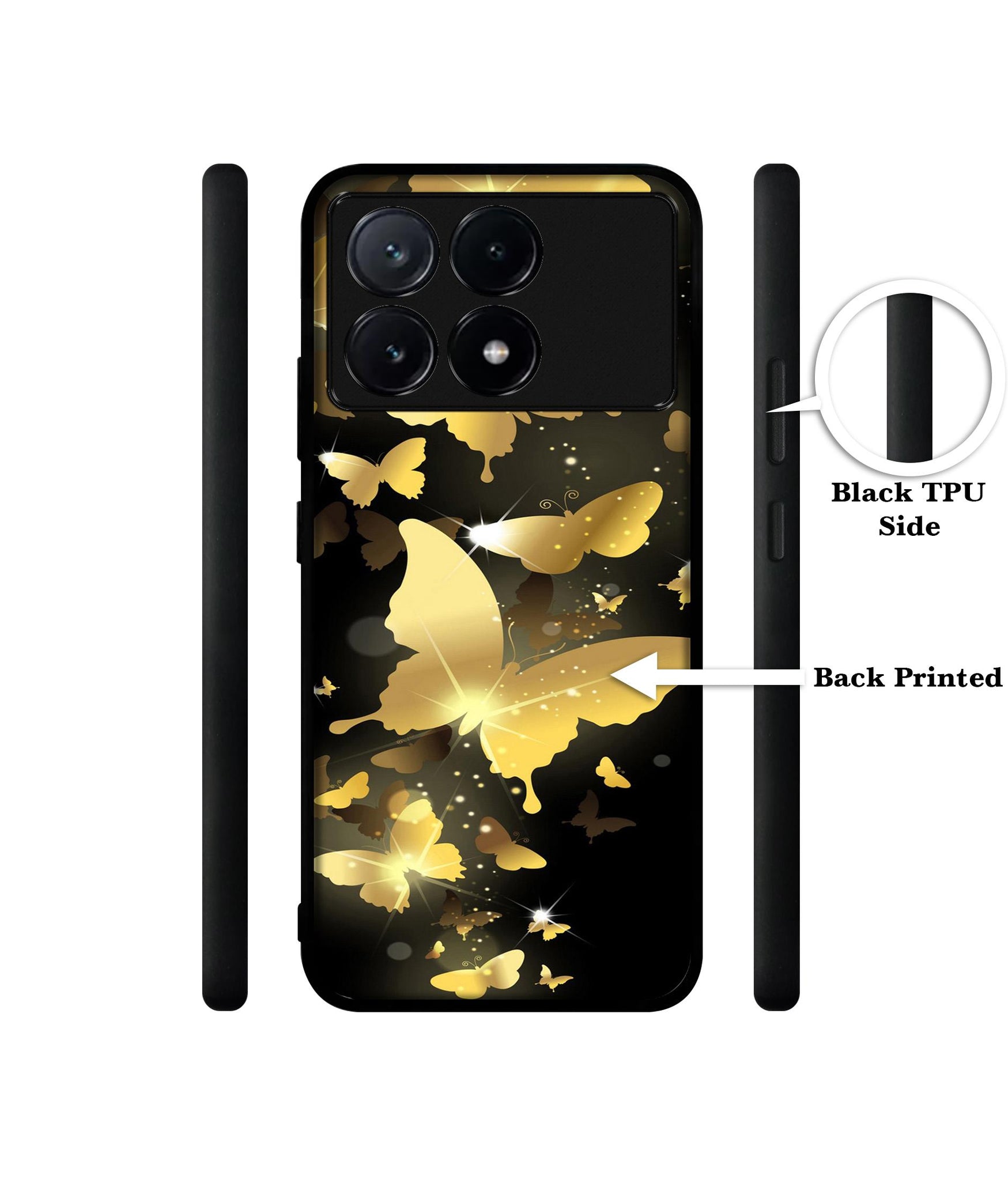 Golden Butterfly Pattern Design Designer 2D Printed Back Case Cover for Poco X6 Pro 5G / Mi Redmi K70E 5G