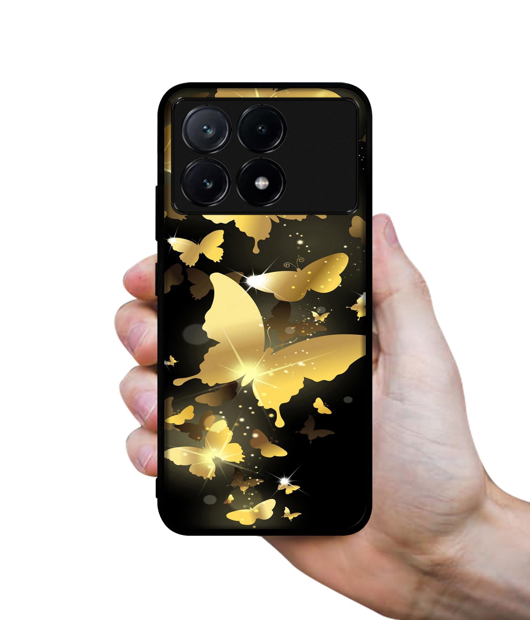 Golden Butterfly Pattern Design Designer 2D Printed Back Case Cover for Poco X6 Pro 5G / Mi Redmi K70E 5G