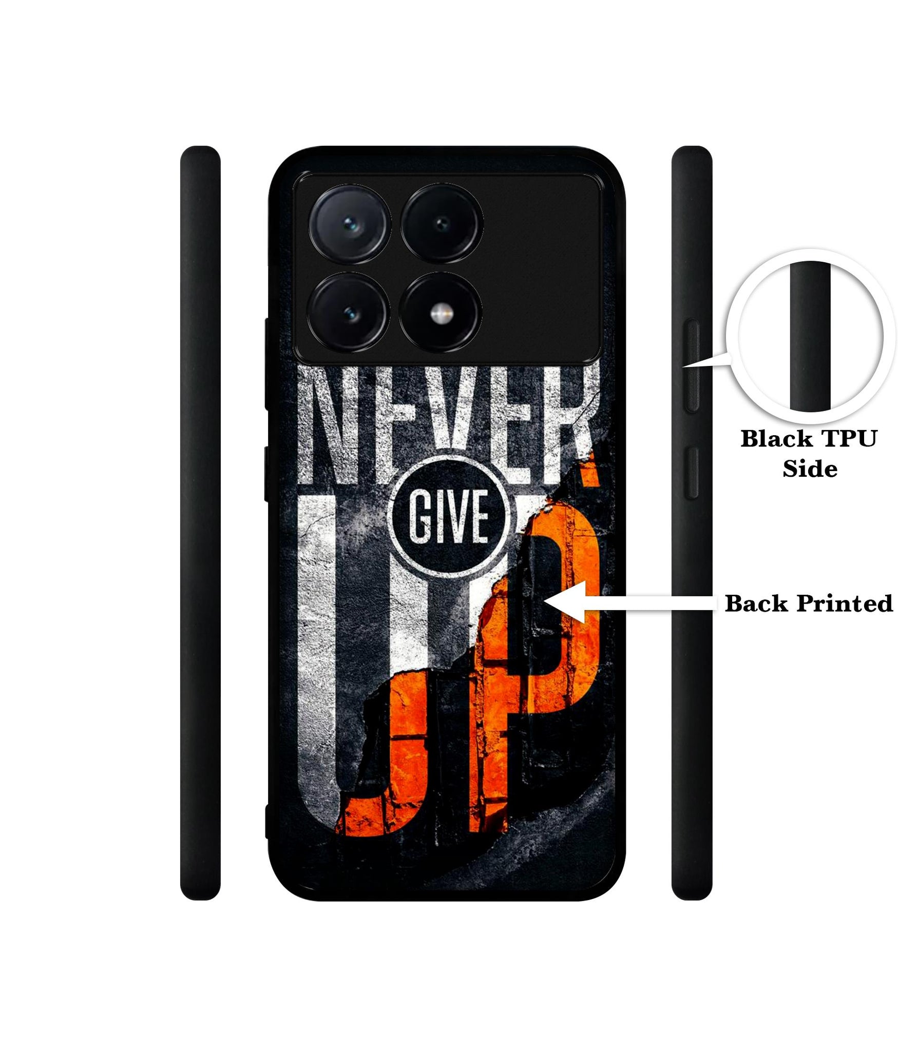 Never Give Up Design Designer 2D Printed Back Case Cover for Poco X6 Pro 5G / Mi Redmi K70E 5G