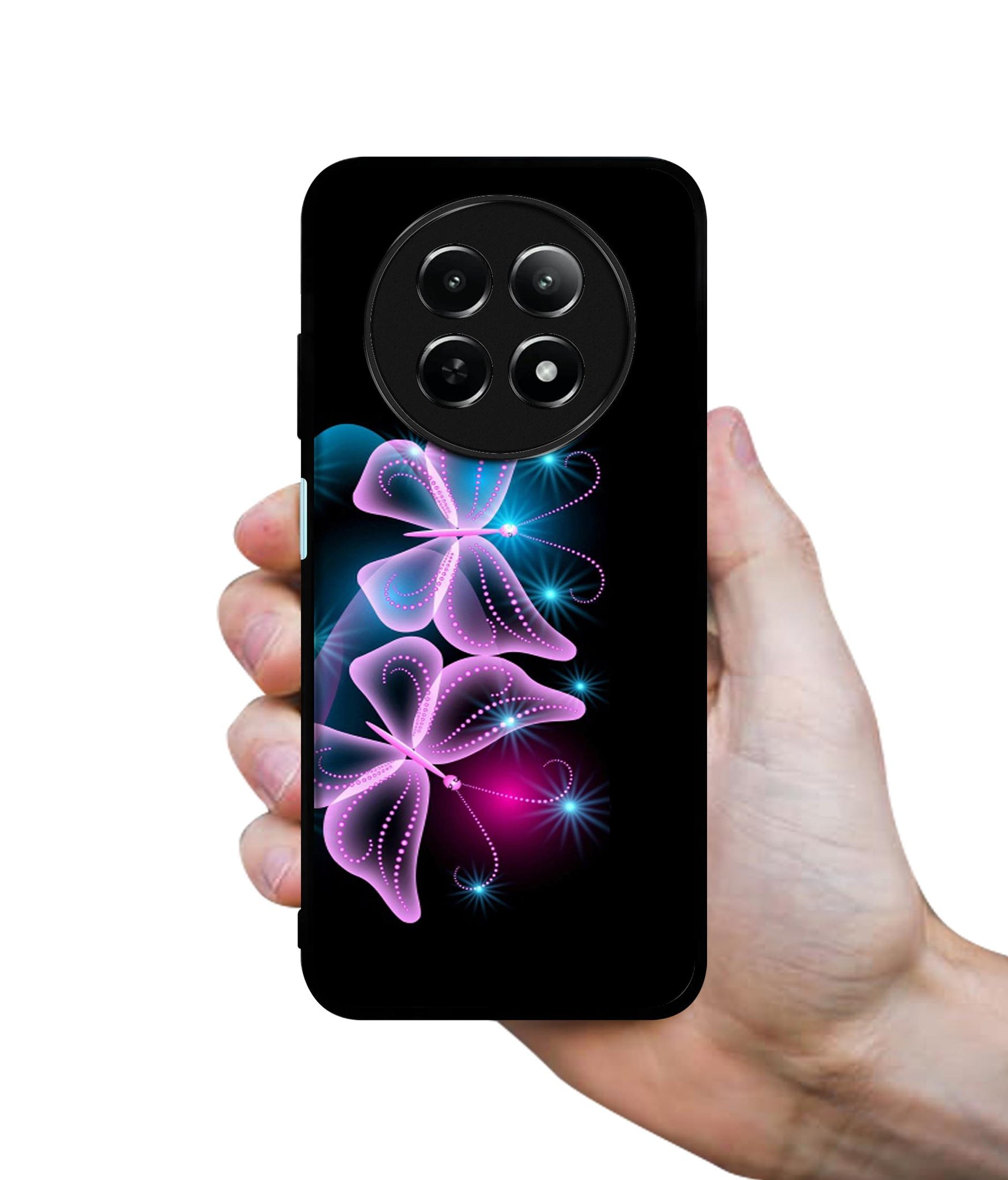 Butterflies Neon Light Design Designer 2D Printed Back Case Cover for Realme 12 5G / 13 5G / 12x 5G / C65 5G / Narzo 70x 5G / N65 5G