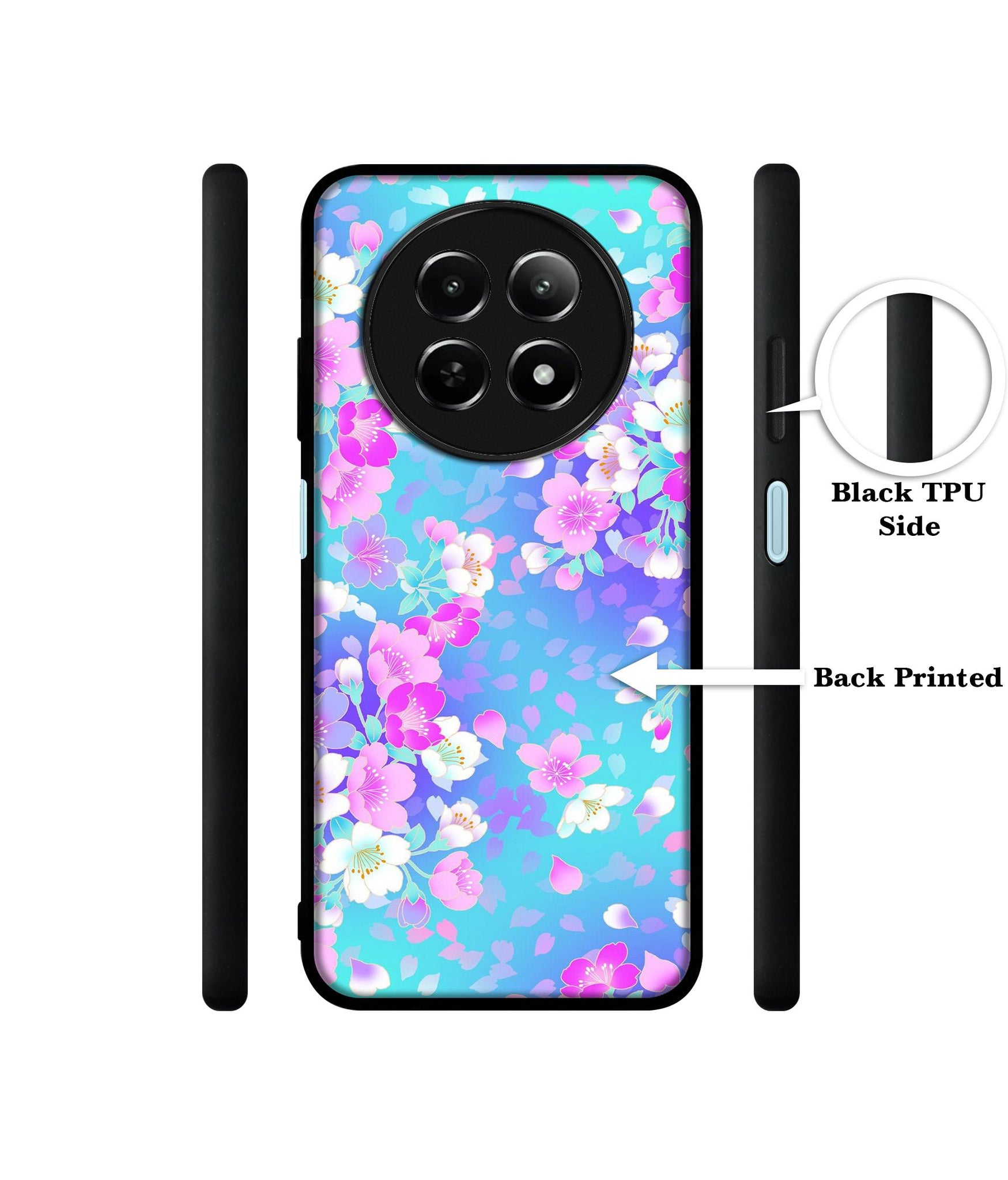 Floral Blue Pattern Design Designer 2D Printed Back Case Cover for Realme 12 5G / 13 5G / 12x 5G / C65 5G / Narzo 70x 5G / N65 5G