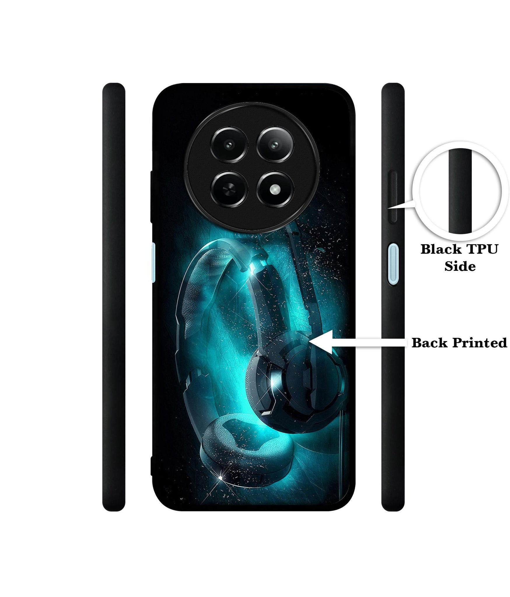 Cool Headphone Design Designer 2D Printed Back Case Cover for Realme 12 5G / 13 5G / 12x 5G / C65 5G / Narzo 70x 5G / N65 5G