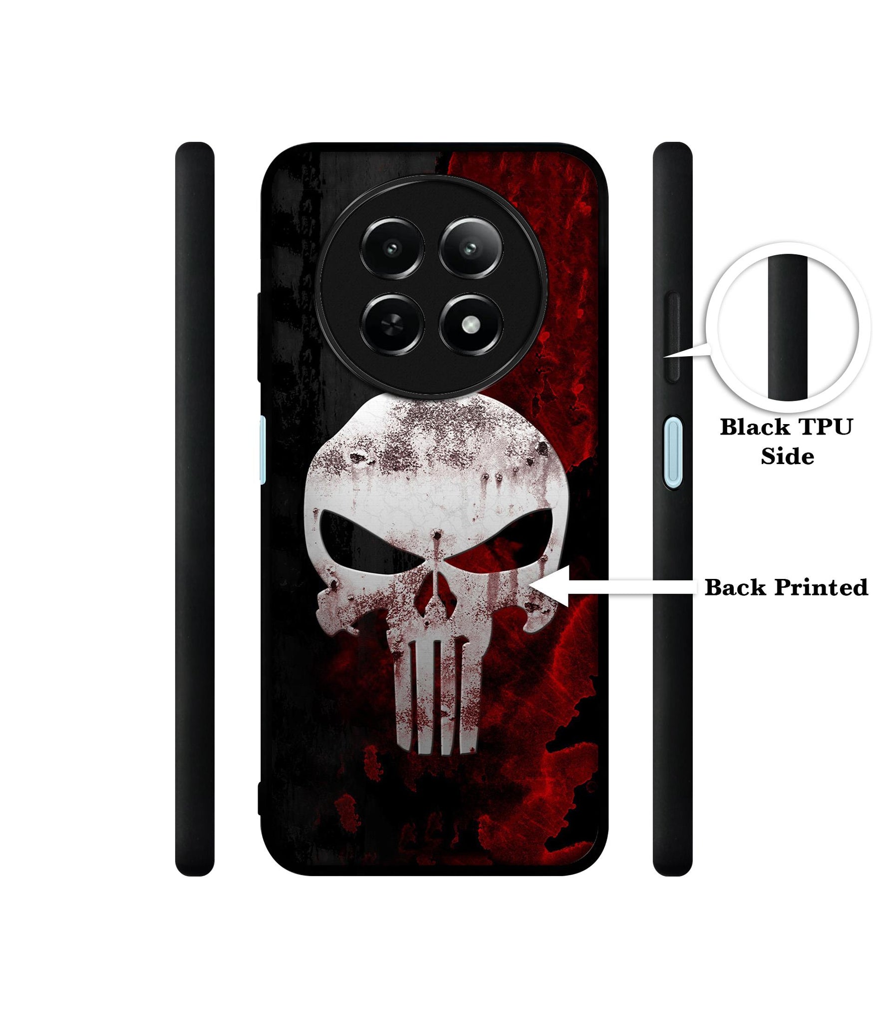 Punisher Skull Design Designer 2D Printed Back Case Cover for Realme 12 5G / 13 5G / 12x 5G / C65 5G / Narzo 70x 5G / N65 5G