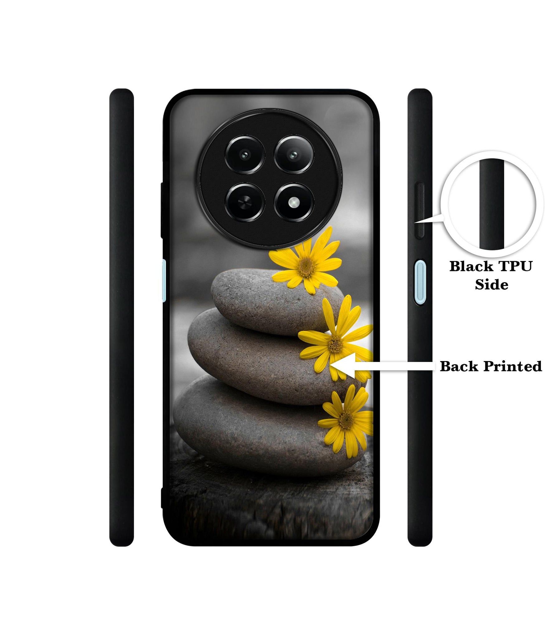 Stones And Flower Design Designer 2D Printed Back Case Cover for Realme 12 5G / 13 5G / 12x 5G / C65 5G / Narzo 70x 5G / N65 5G