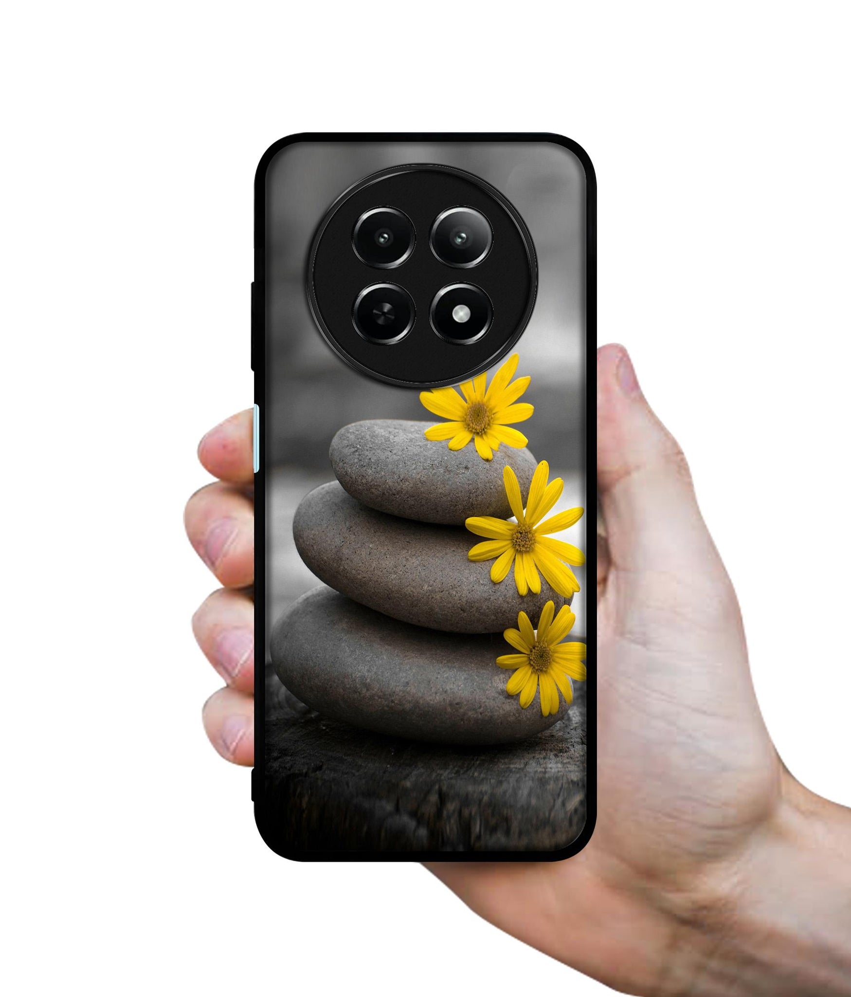 Stones And Flower Design Designer 2D Printed Back Case Cover for Realme 12 5G / 13 5G / 12x 5G / C65 5G / Narzo 70x 5G / N65 5G