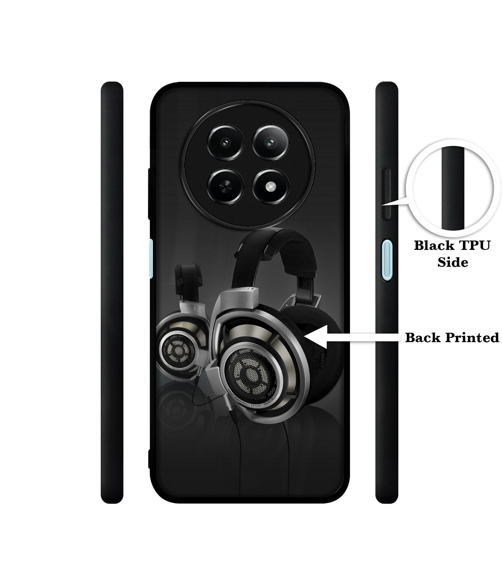 Head Phone Design Designer 2D Printed Back Case Cover for Realme 12 5G / 13 5G / 12x 5G / C65 5G / Narzo 70x 5G / N65 5G