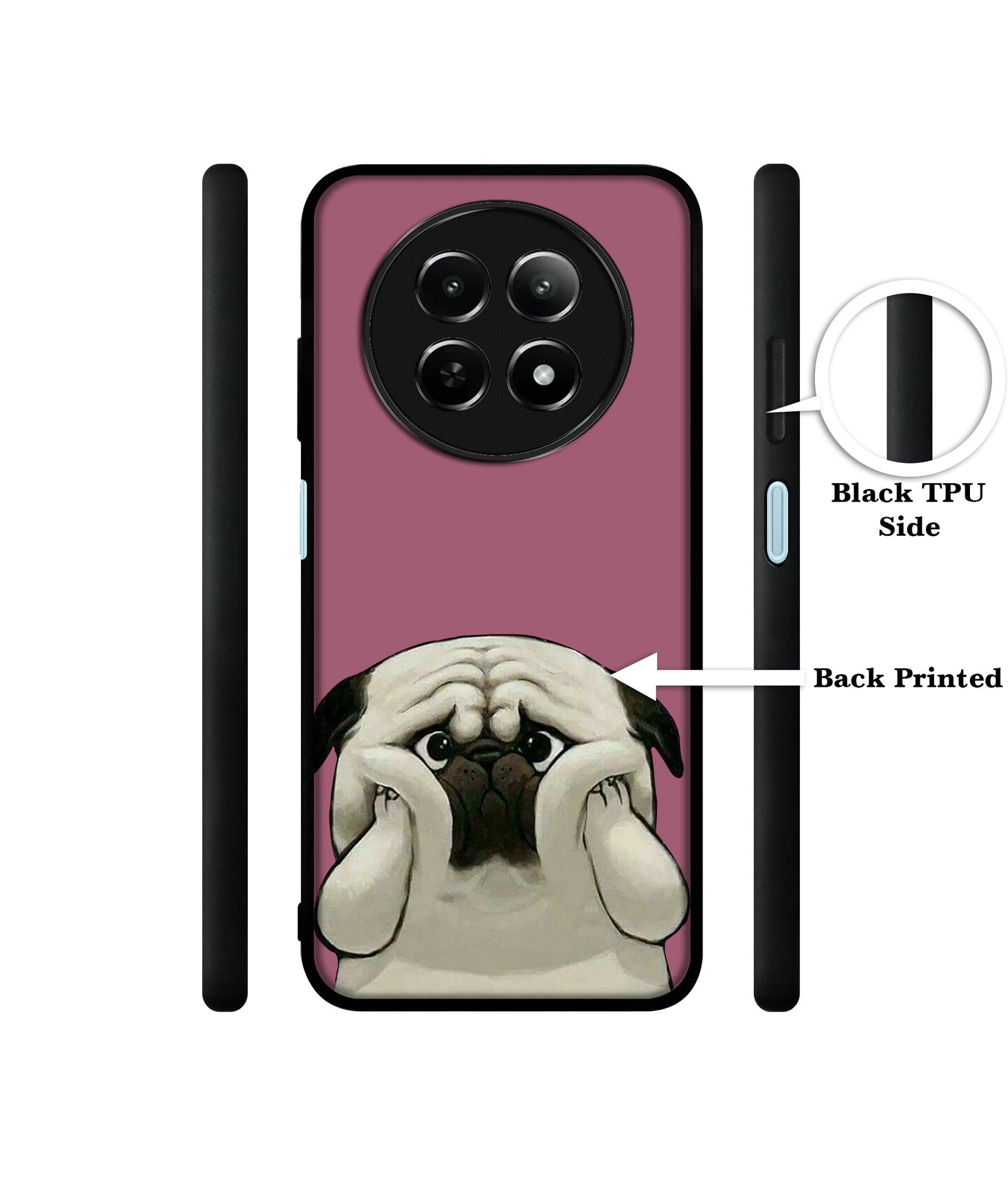 Cute Pug Holding Big Cheeks Design Designer 2D Printed Back Case Cover for Realme 12 5G / 13 5G / 12x 5G / C65 5G / Narzo 70x 5G / N65 5G