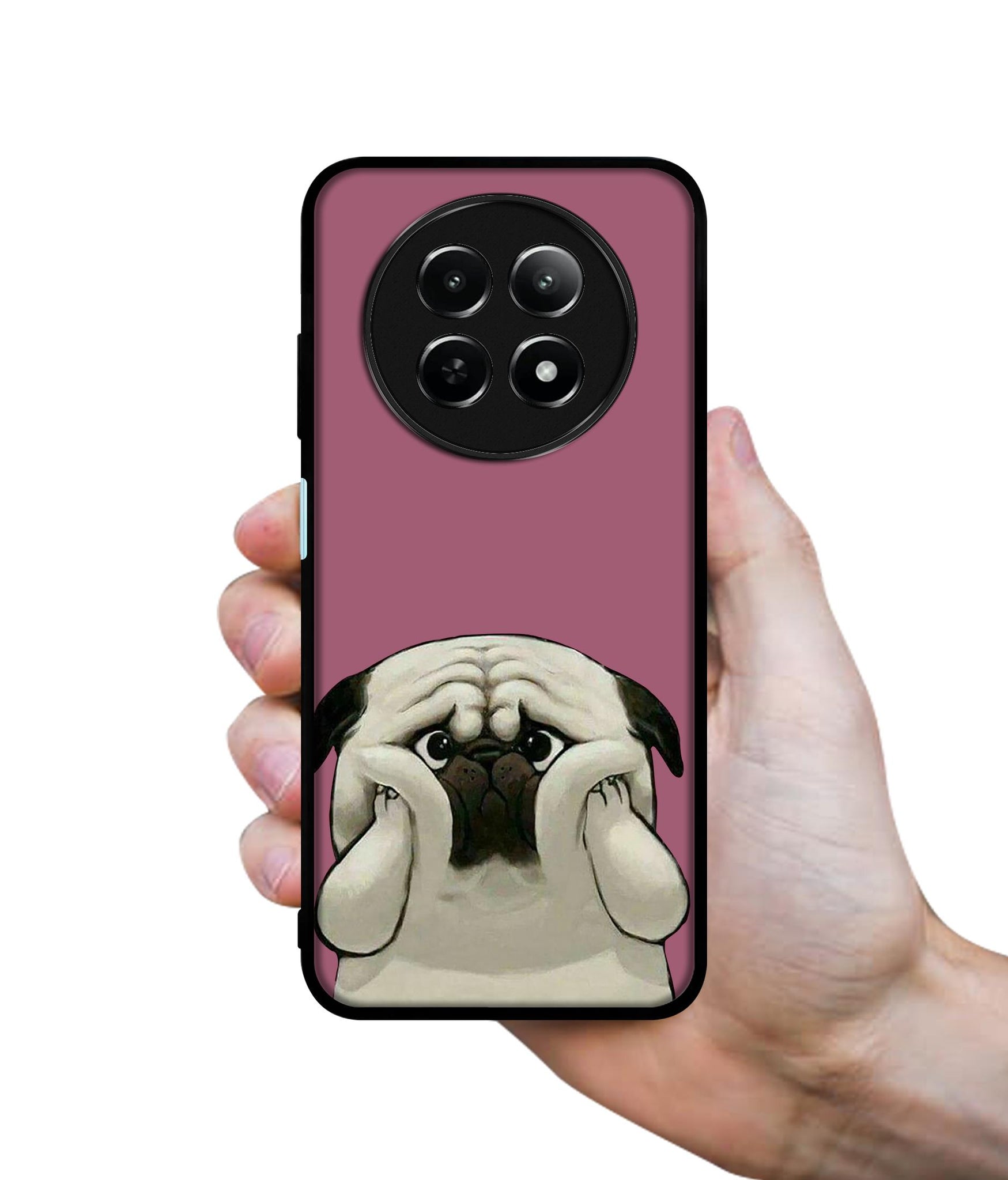 Cute Pug Holding Big Cheeks Design Designer 2D Printed Back Case Cover for Realme 12 5G / 13 5G / 12x 5G / C65 5G / Narzo 70x 5G / N65 5G