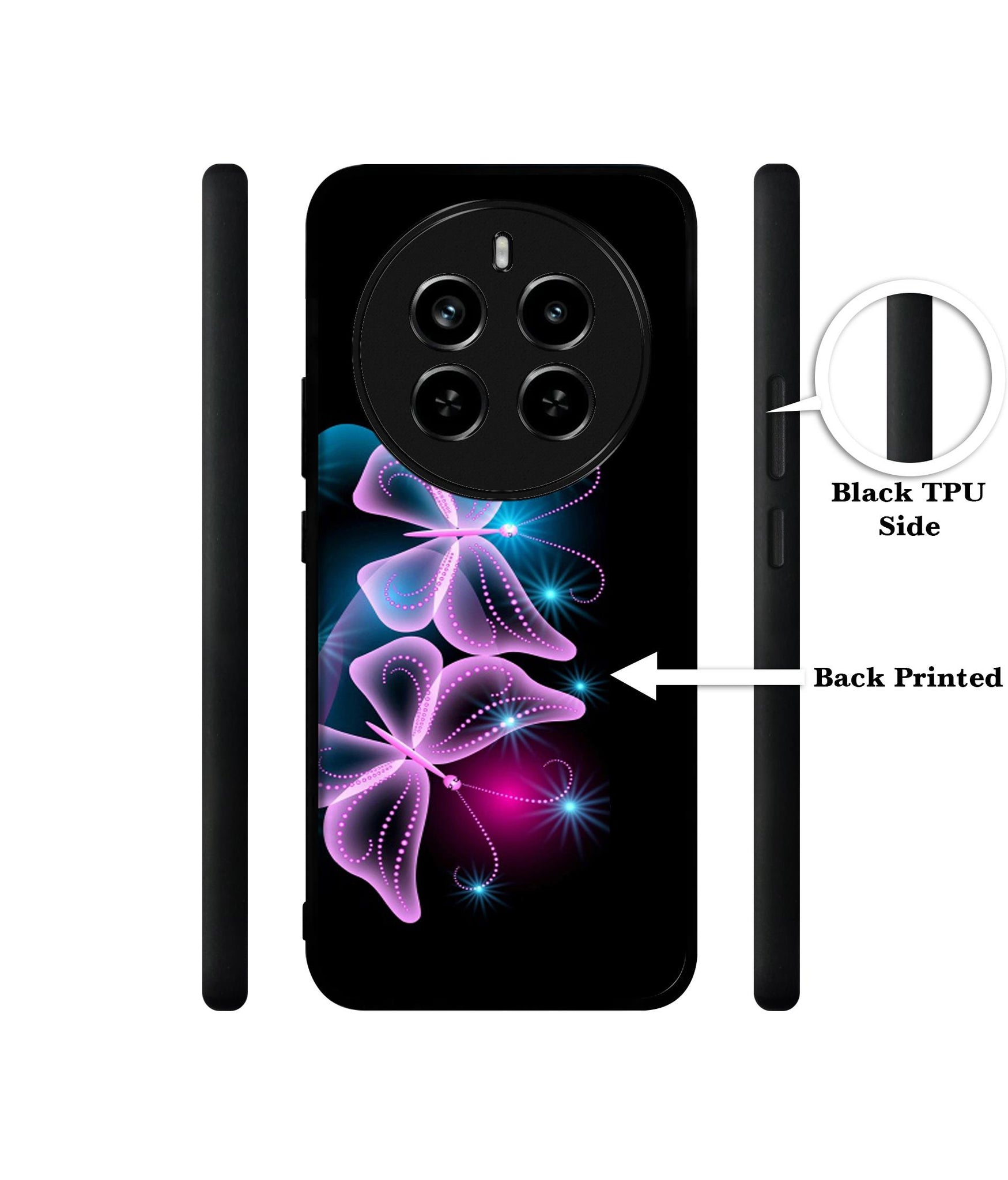 Butterflies Neon Light Design Designer 2D Printed Back Case Cover for Realme 12 Plus 5G / P1 5G / Narzo 70 5G / 70 Pro 5G