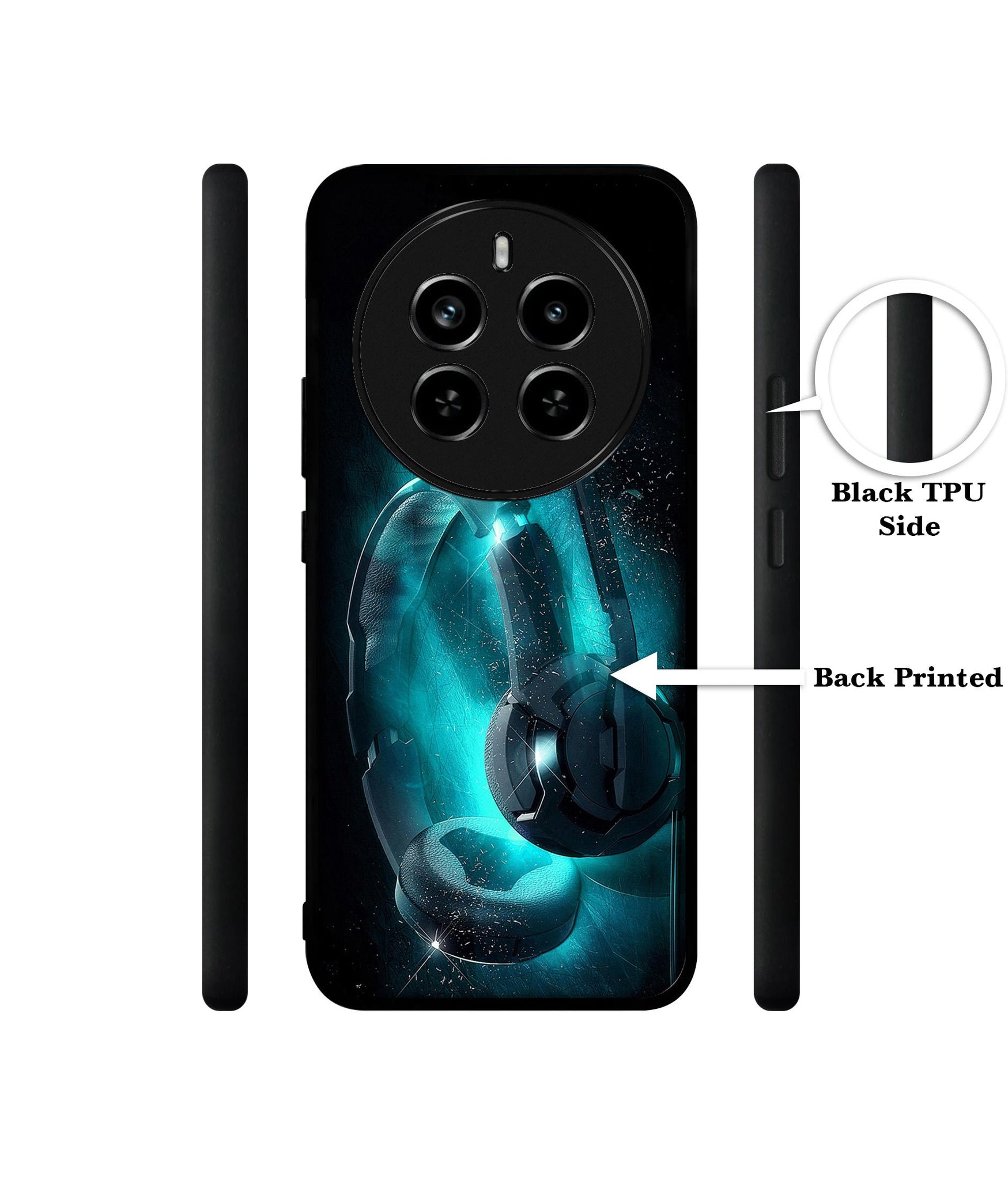 Cool Headphone Design Designer 2D Printed Back Case Cover for Realme 12 Plus 5G / P1 5G / Narzo 70 5G / 70 Pro 5G