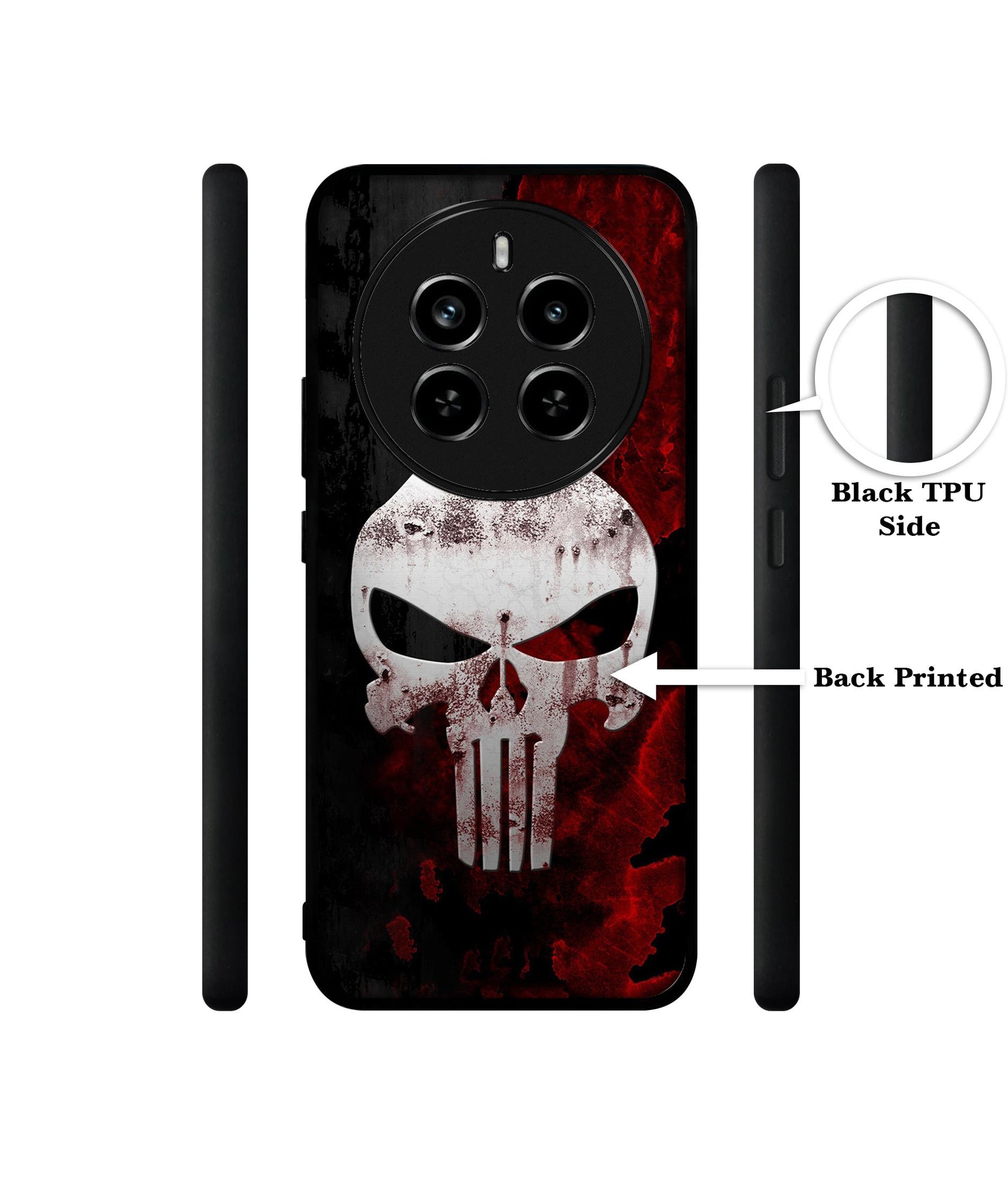 Punisher Skull Design Designer 2D Printed Back Case Cover for Realme 12 Plus 5G / P1 5G / Narzo 70 5G / 70 Pro 5G