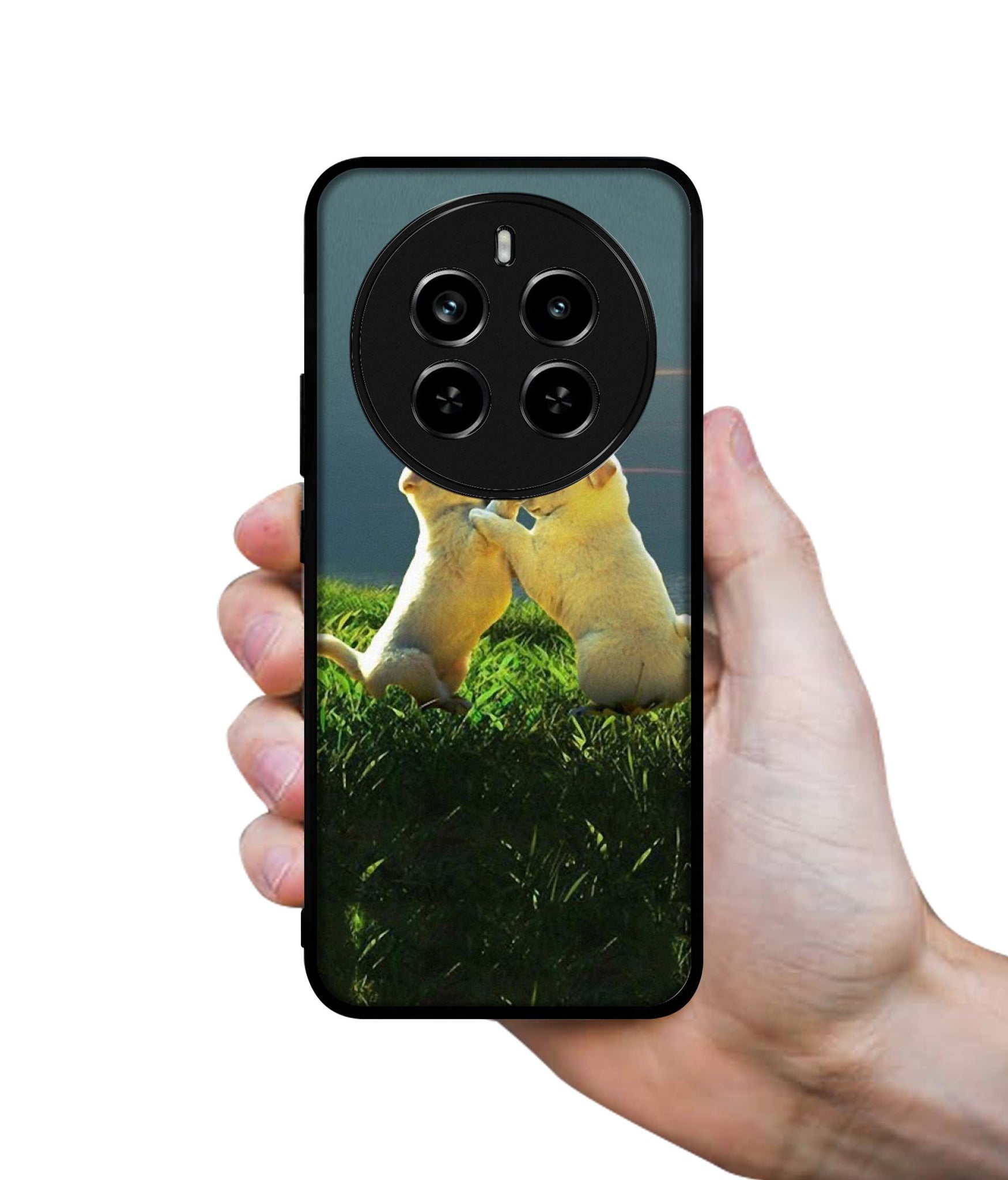 Puppy Couple Sunset Design Designer 2D Printed Back Case Cover for Realme 12 Plus 5G / P1 5G / Narzo 70 5G / 70 Pro 5G