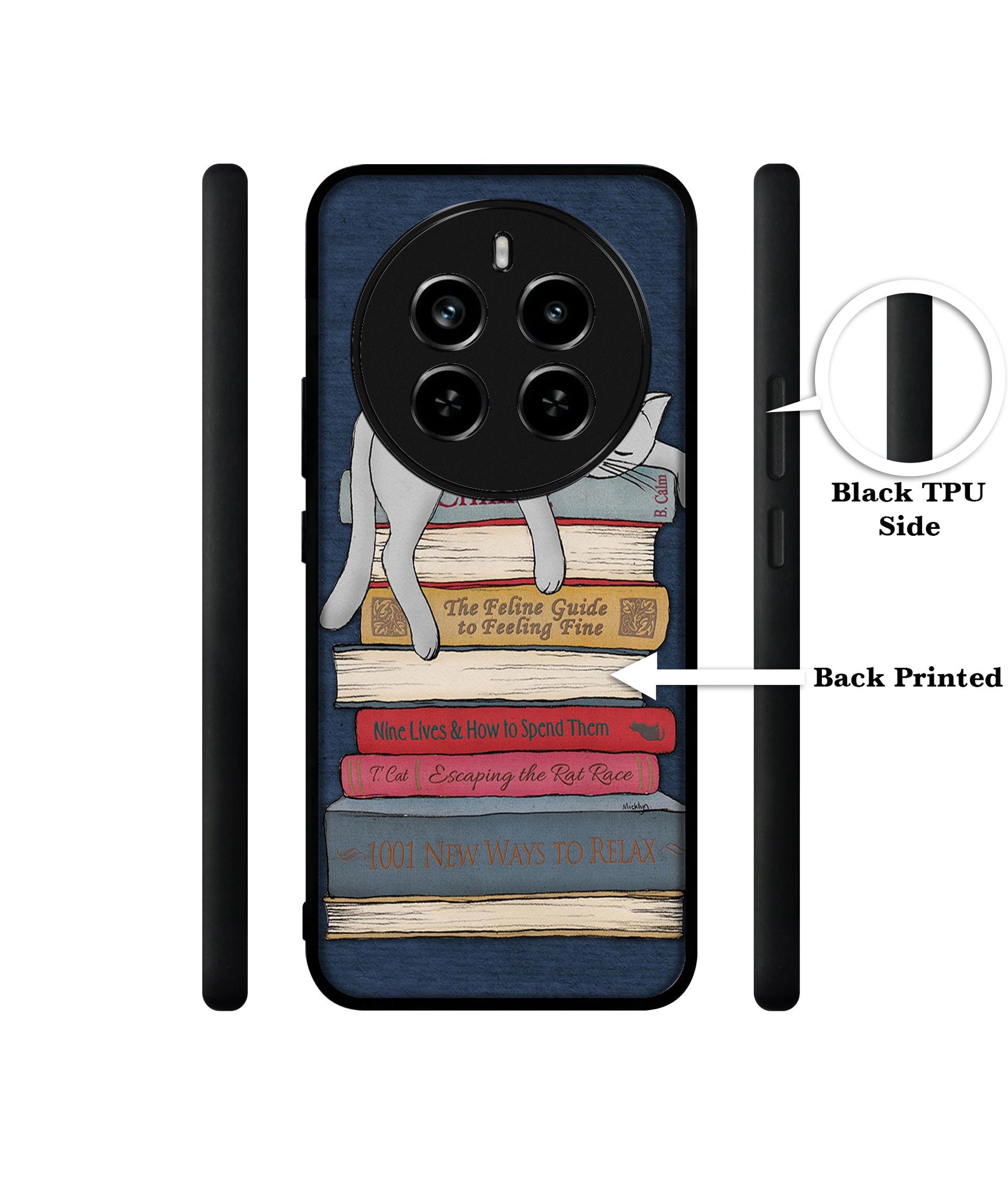 Cat Sleeping On The Books Design Designer 2D Printed Back Case Cover for Realme 12 Plus 5G / P1 5G / Narzo 70 5G / 70 Pro 5G