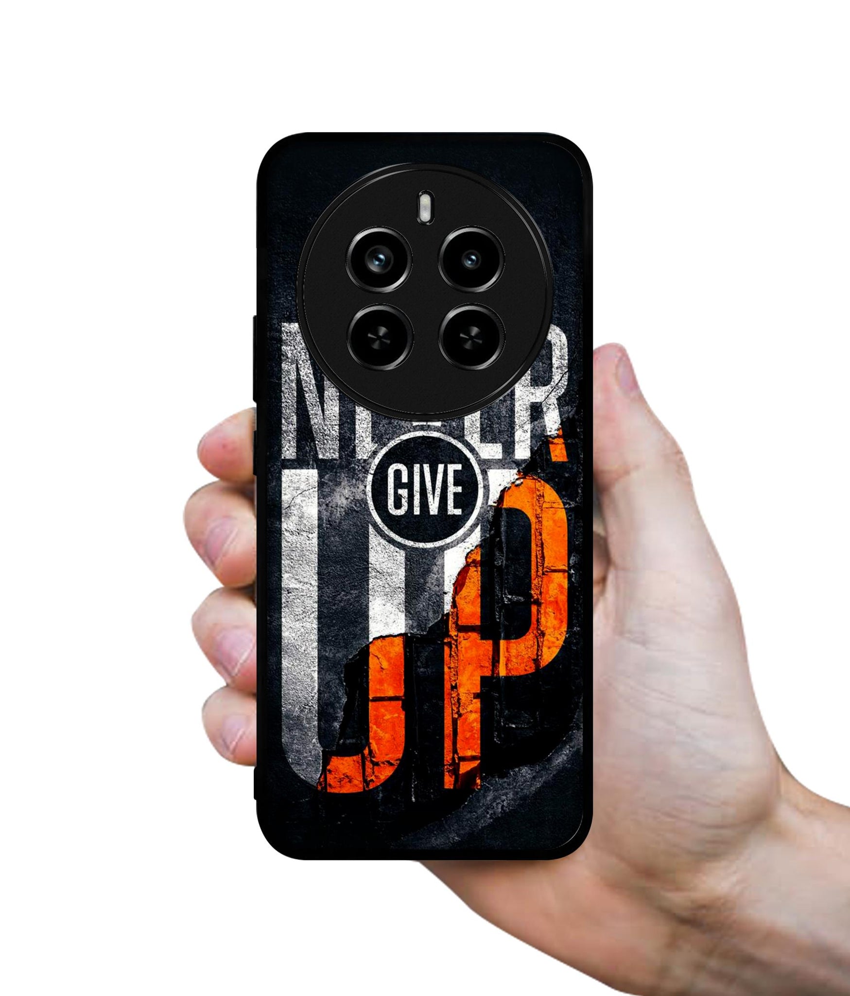 Never Give Up Design Designer 2D Printed Back Case Cover for Realme 12 Plus 5G / P1 5G / Narzo 70 5G / 70 Pro 5G