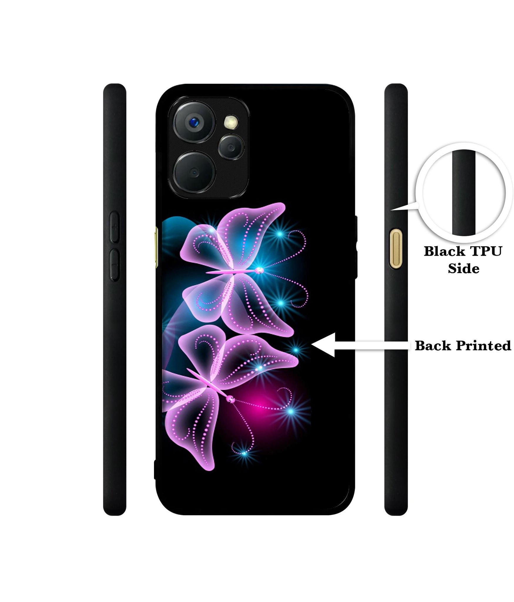 Butterflies Neon Light Design Designer 2D Printed Back Case Cover for Realme 9i 5G