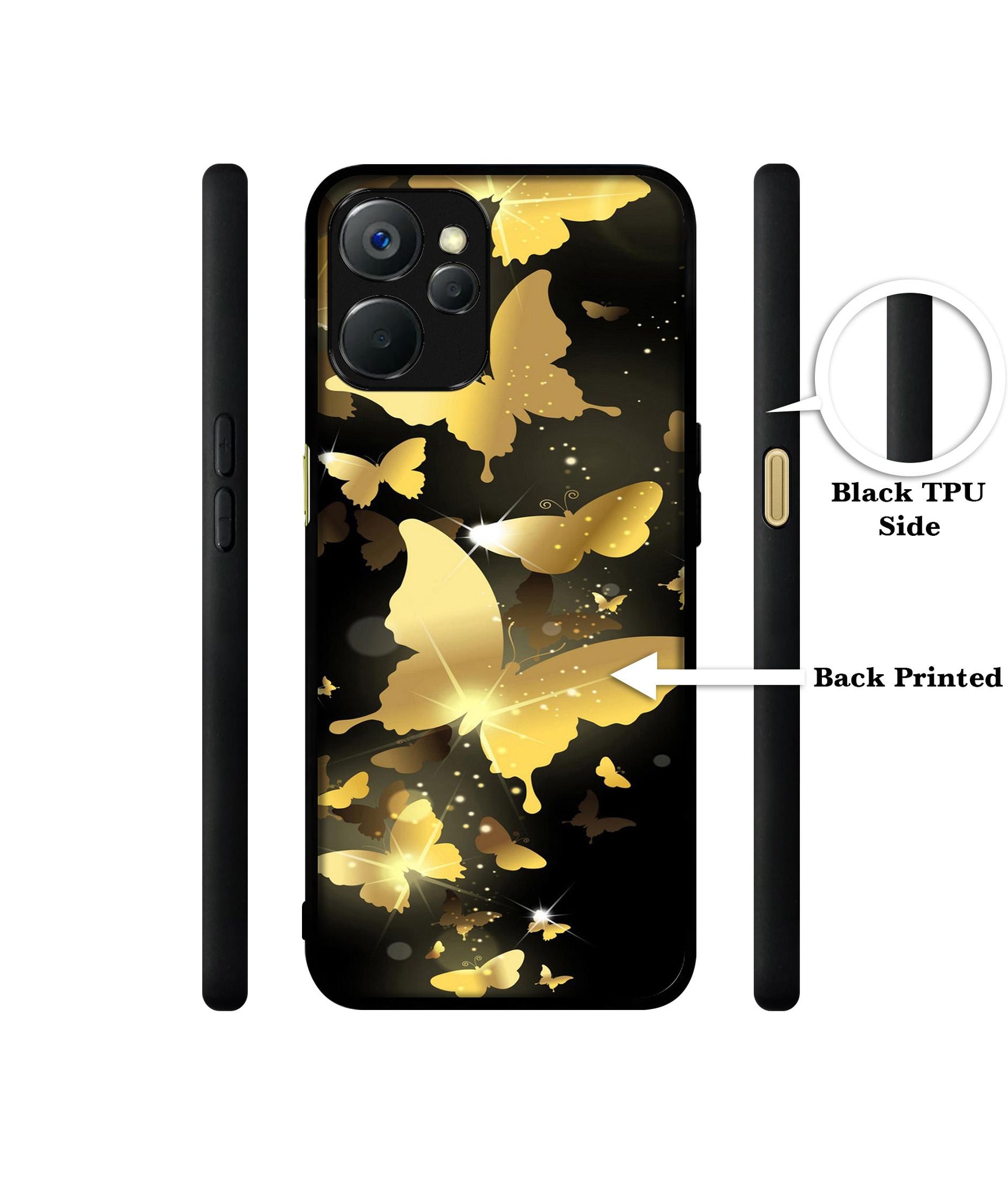 Golden Butterfly Pattern Design Designer 2D Printed Back Case Cover for Realme 9i 5G