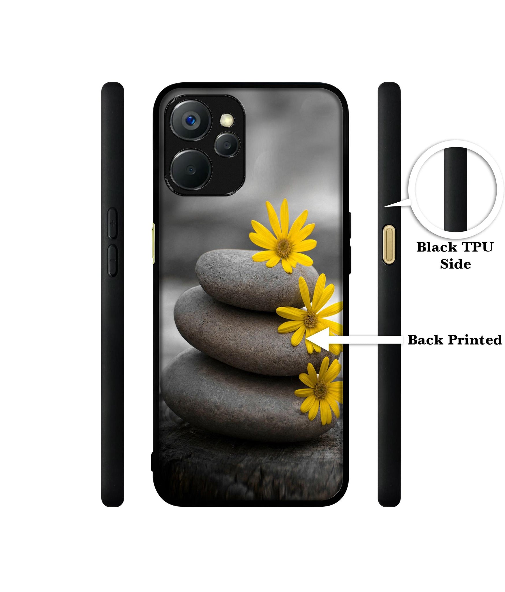 Stones And Flower Design Designer 2D Printed Back Case Cover for Realme 9i 5G