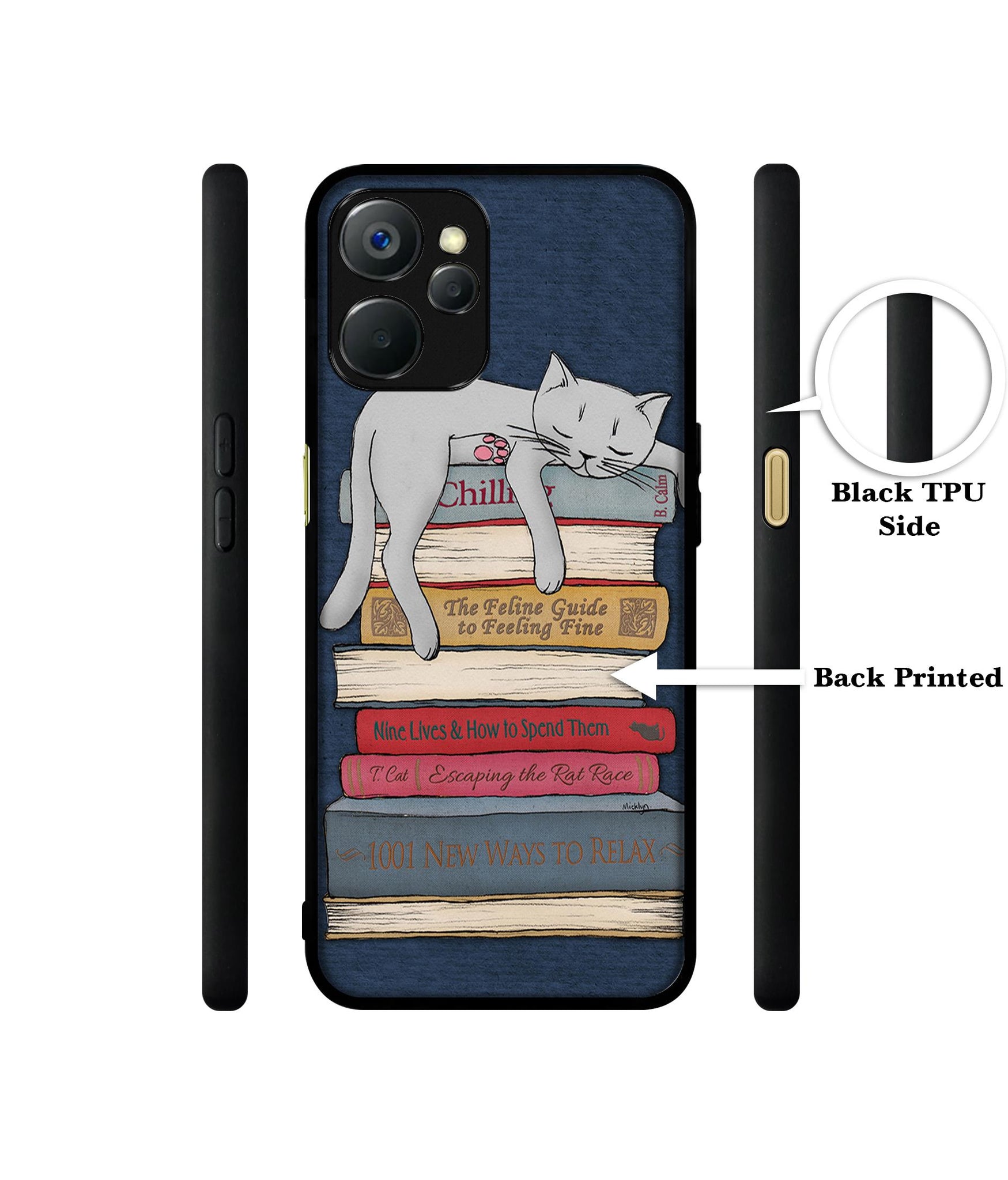 Cat Sleeping On The Books Design Designer 2D Printed Back Case Cover for Realme 9i 5G