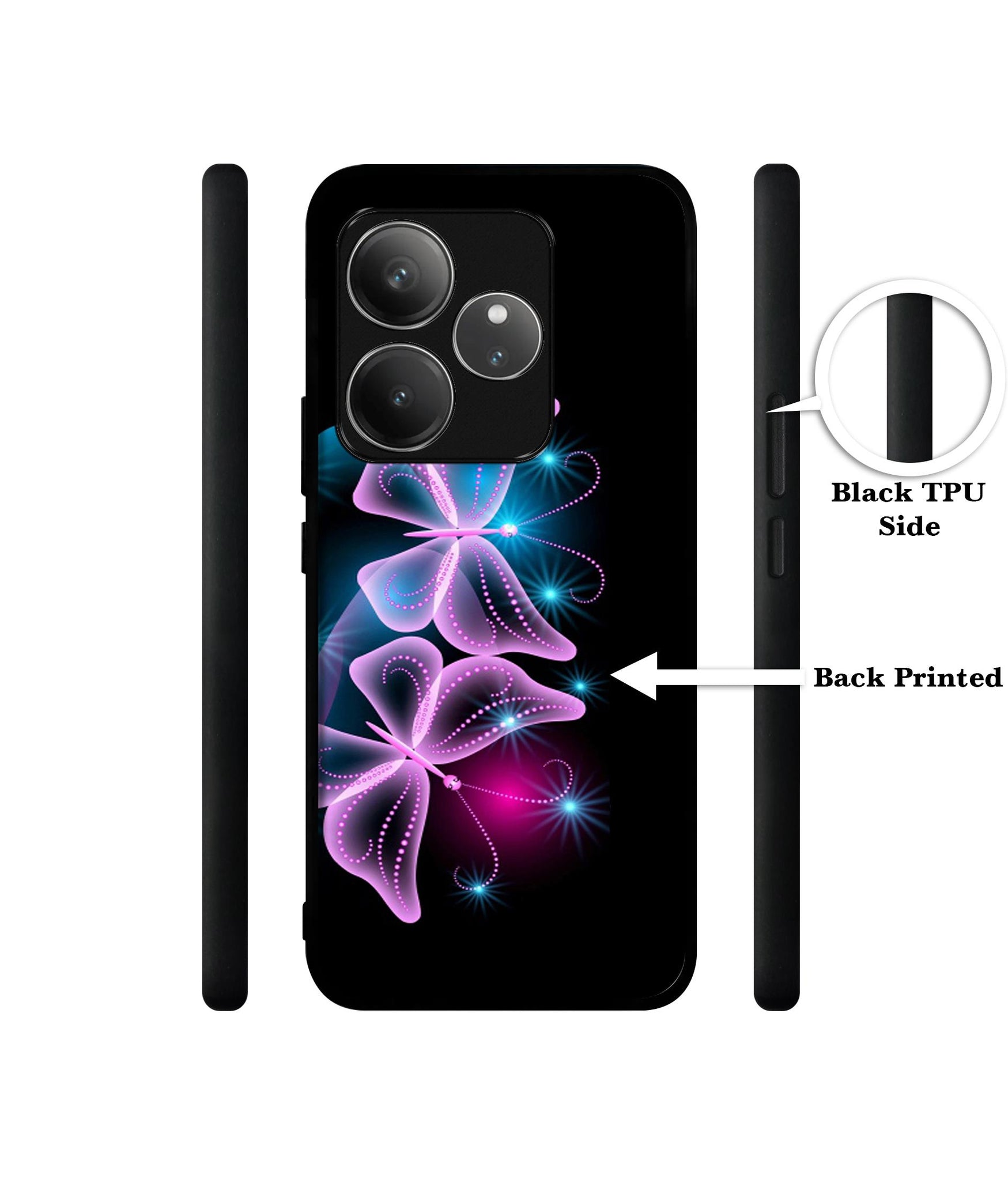 Butterflies Neon Light Design Designer 2D Printed Back Case Cover for Realme GT 6 5G / GT 6T 5G